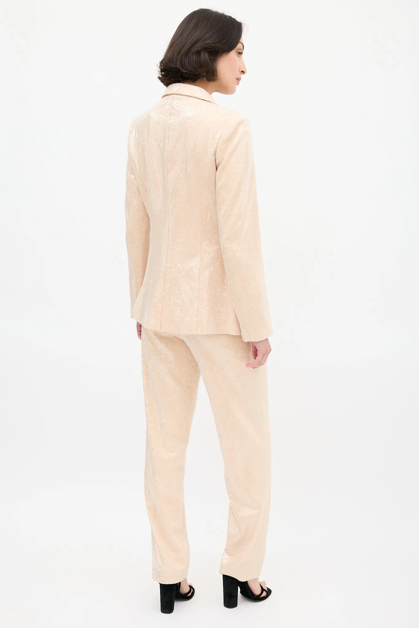 Beige Sequin Pant Suit