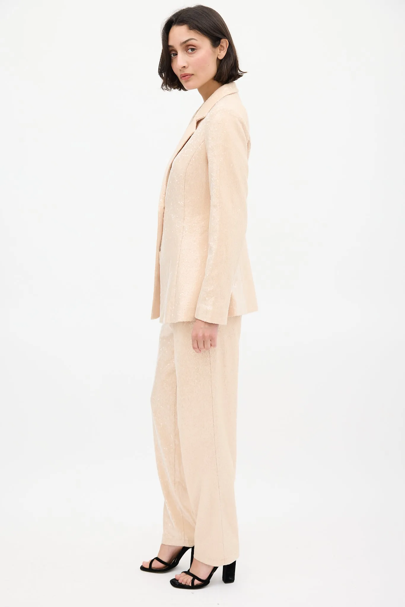 Beige Sequin Pant Suit