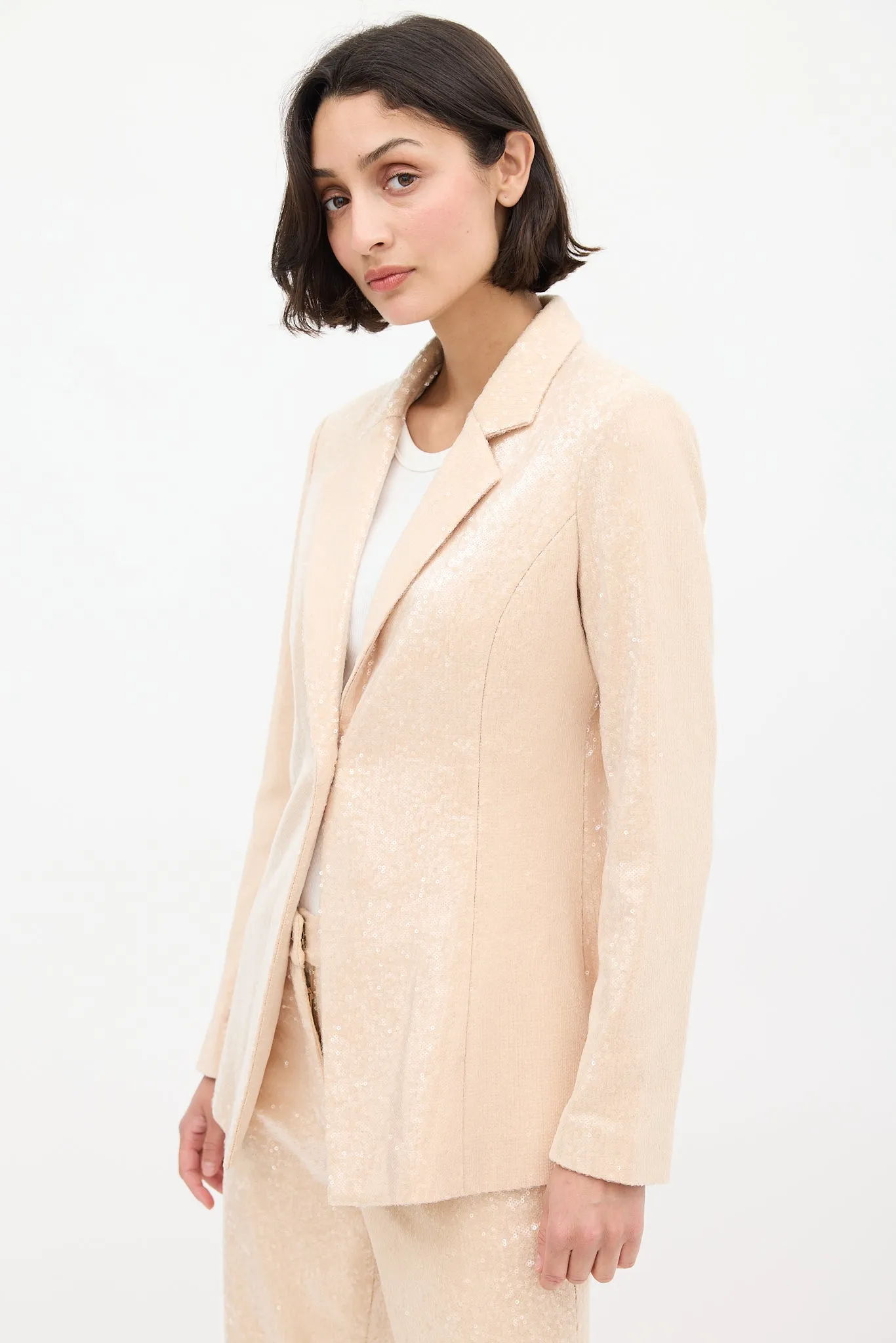 Beige Sequin Pant Suit