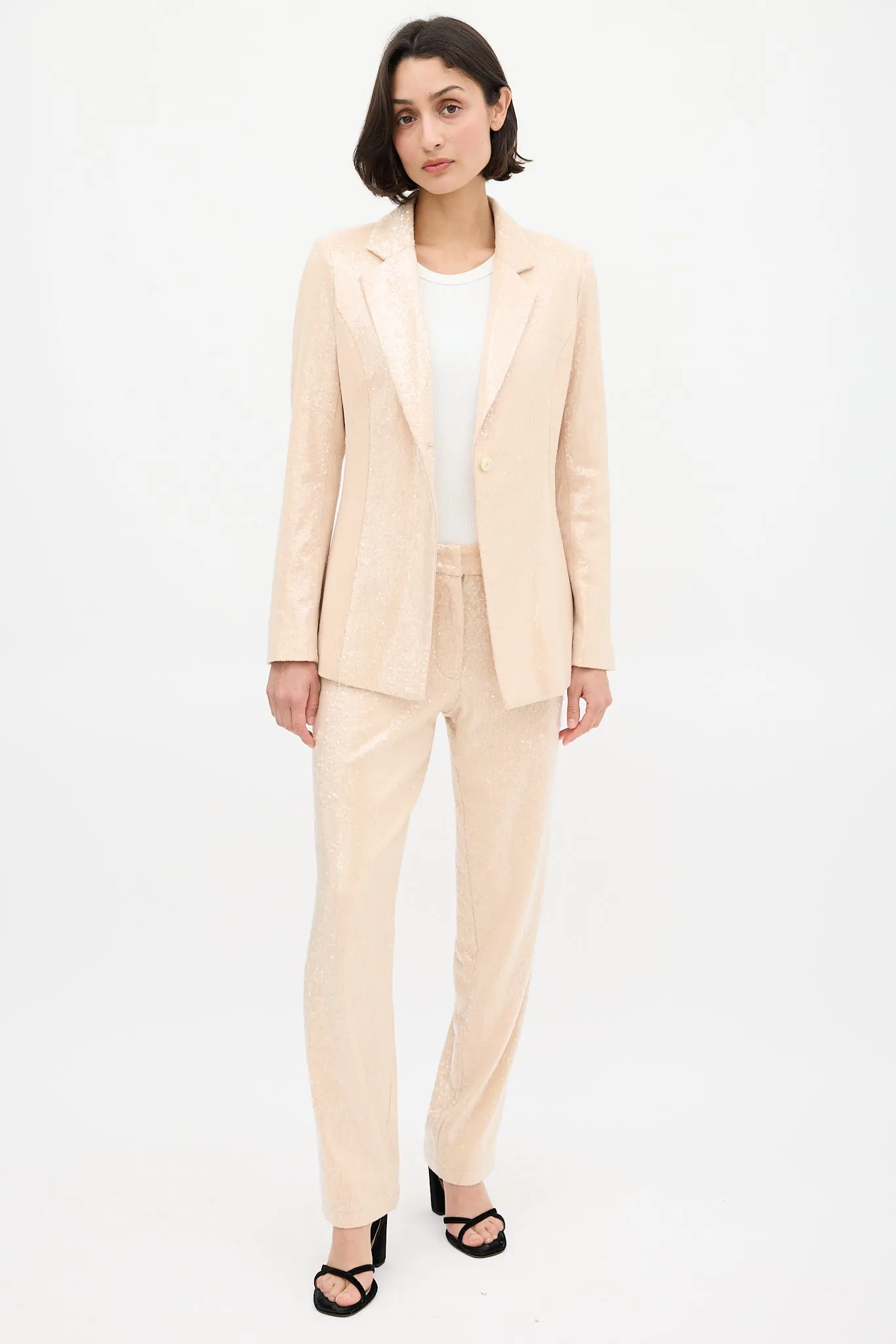 Beige Sequin Pant Suit