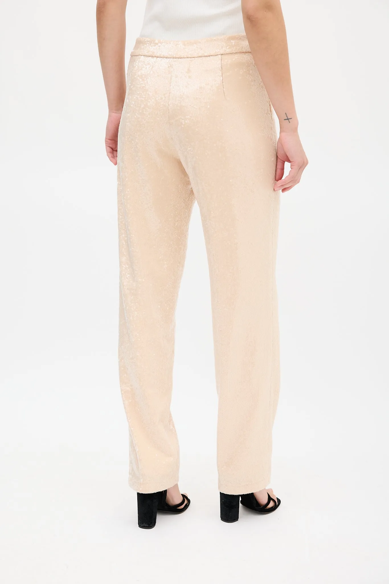 Beige Sequin Pant Suit