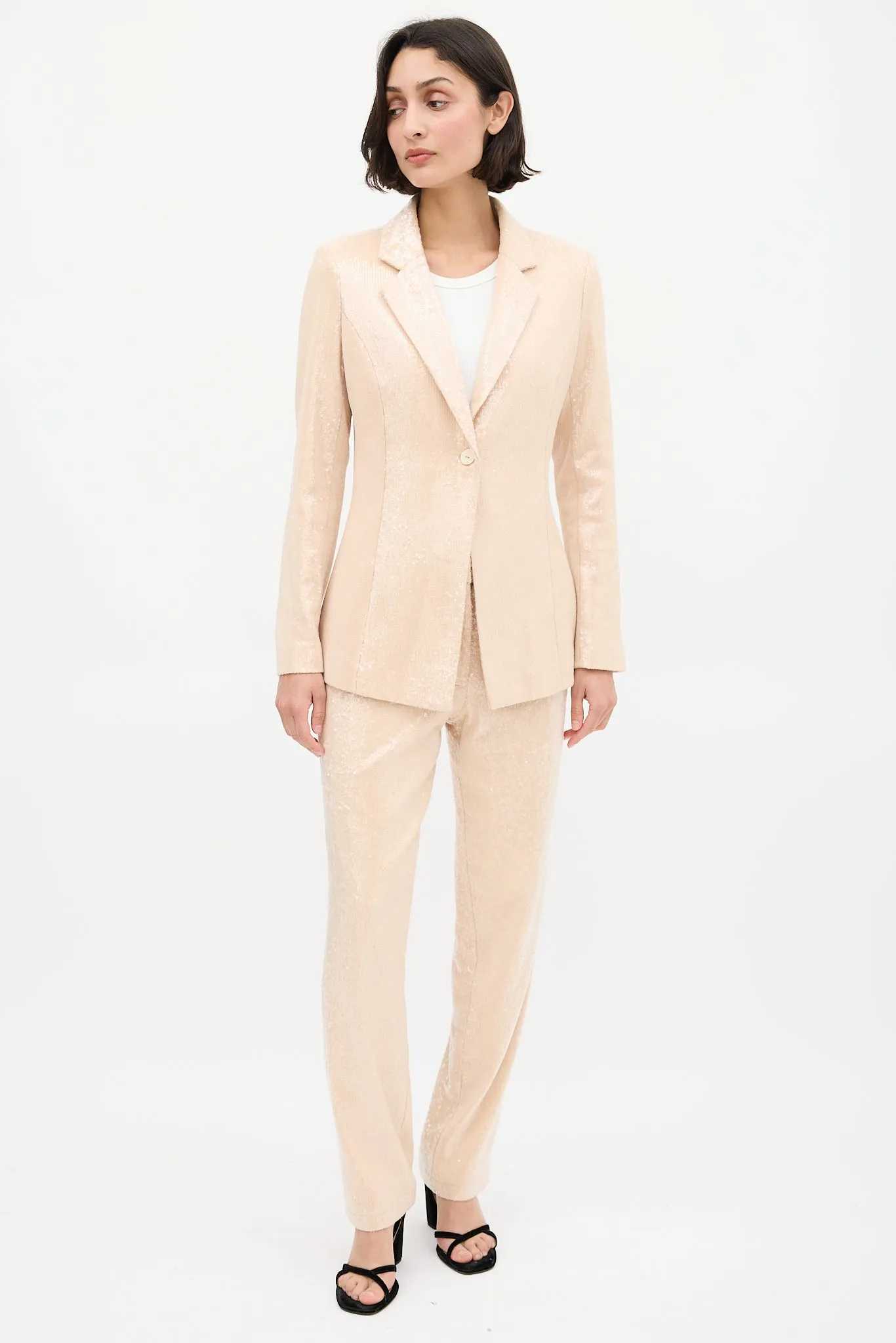 Beige Sequin Pant Suit