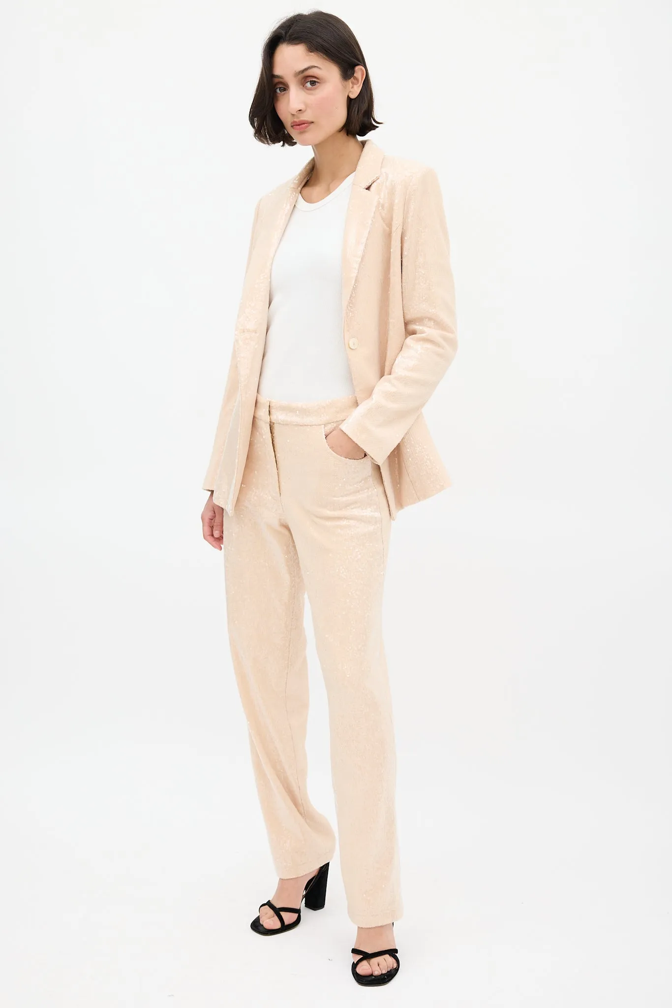 Beige Sequin Pant Suit