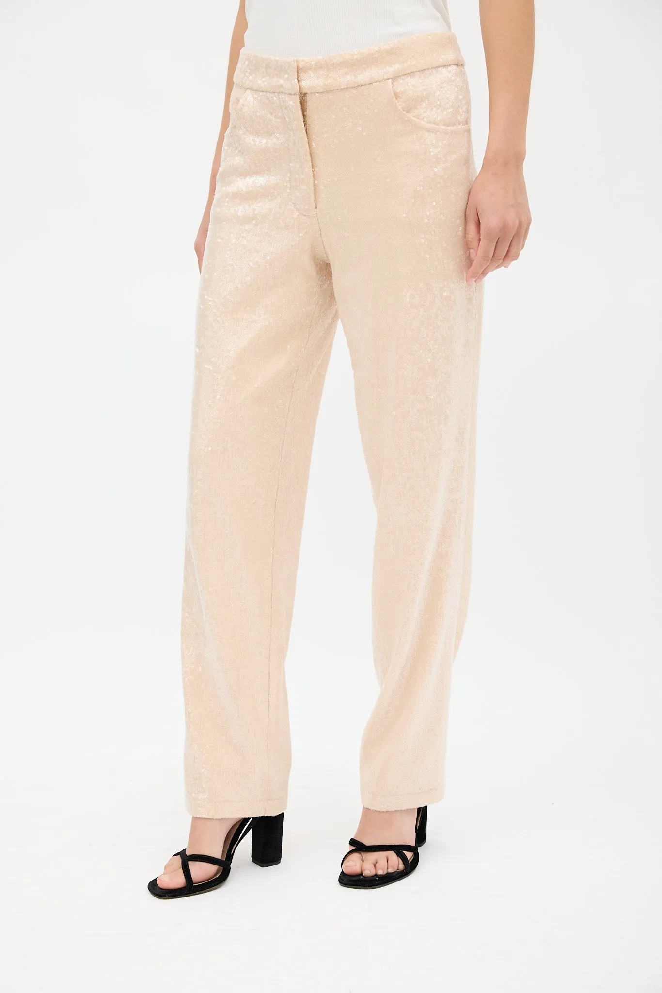 Beige Sequin Pant Suit