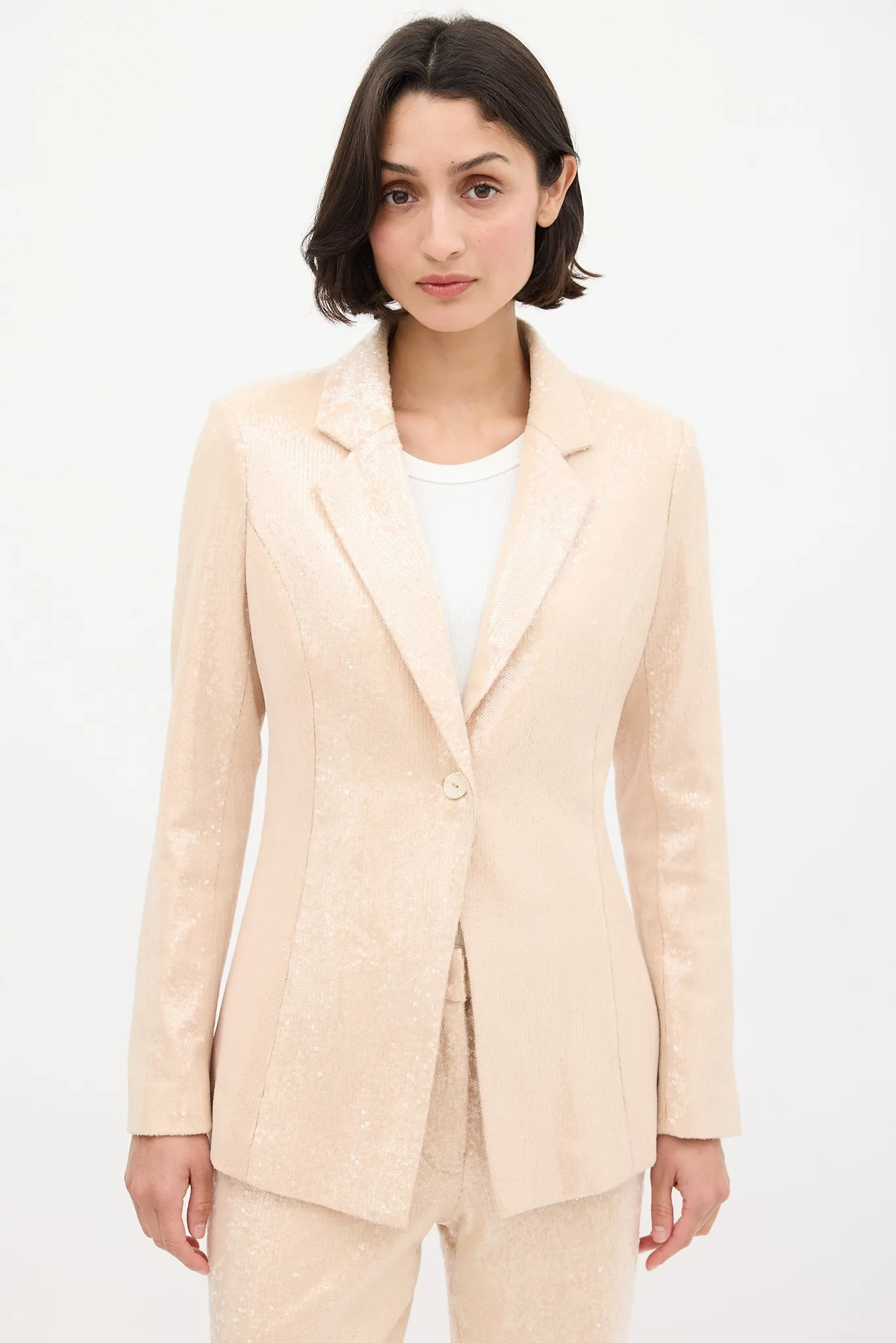 Beige Sequin Pant Suit