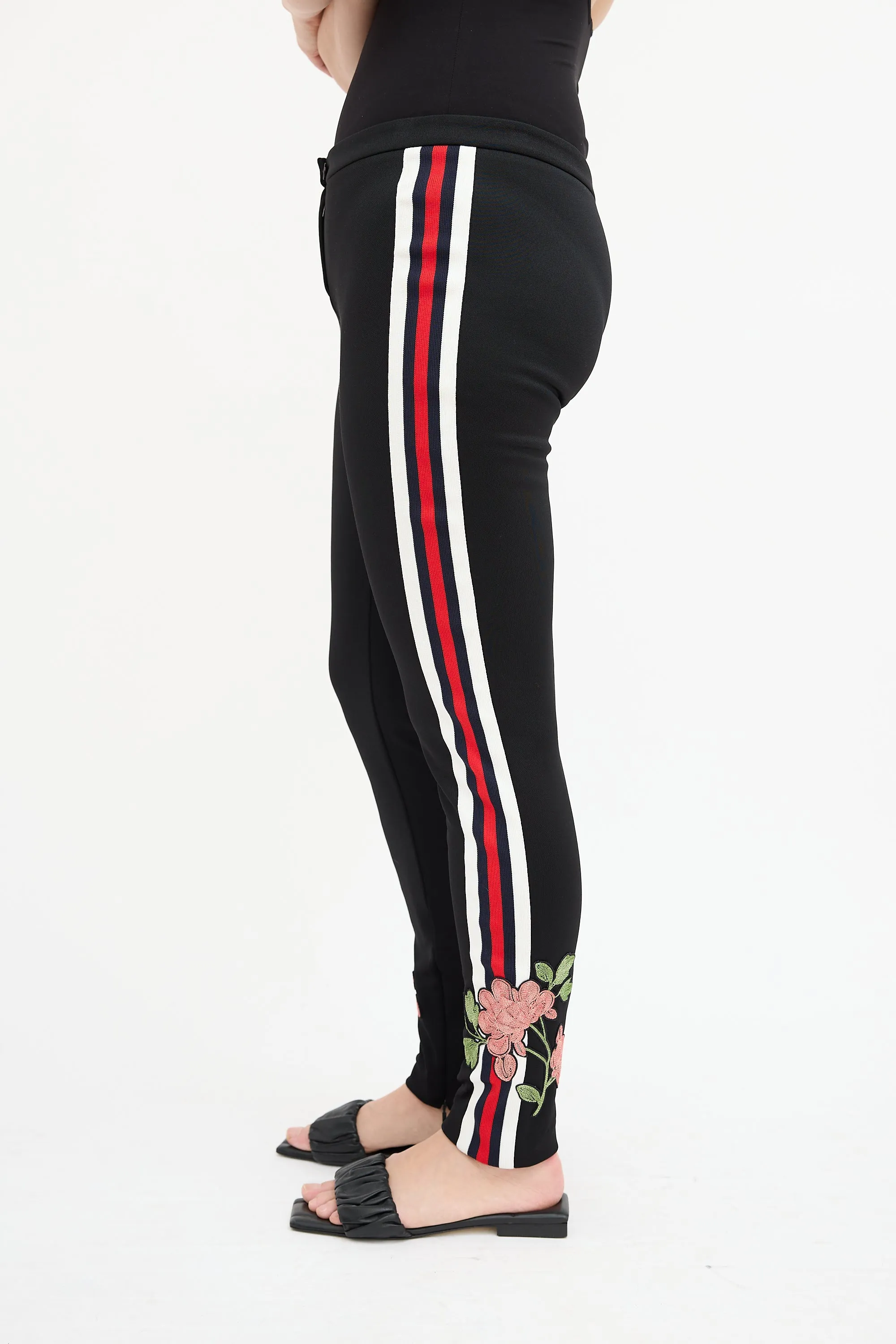Black & Multi Embroidered Slim Trouser