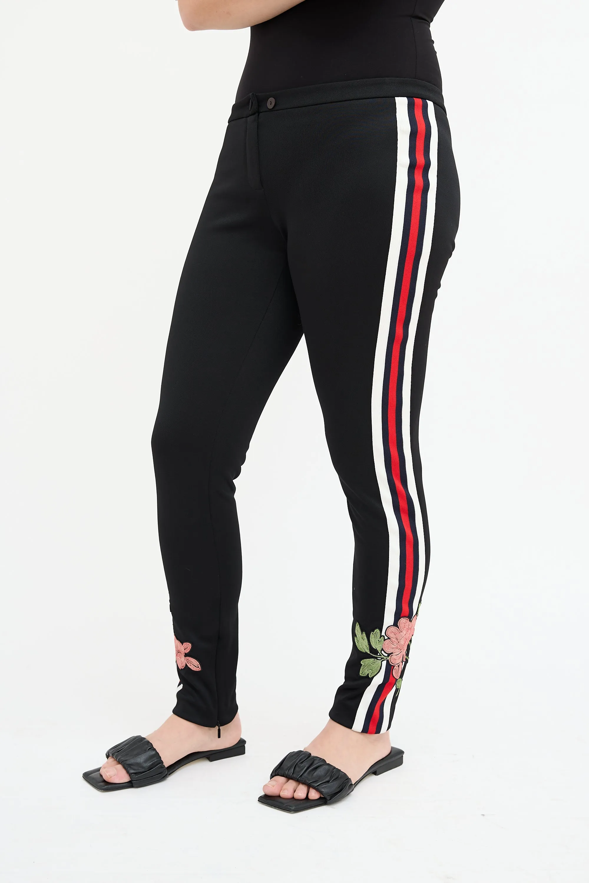 Black & Multi Embroidered Slim Trouser