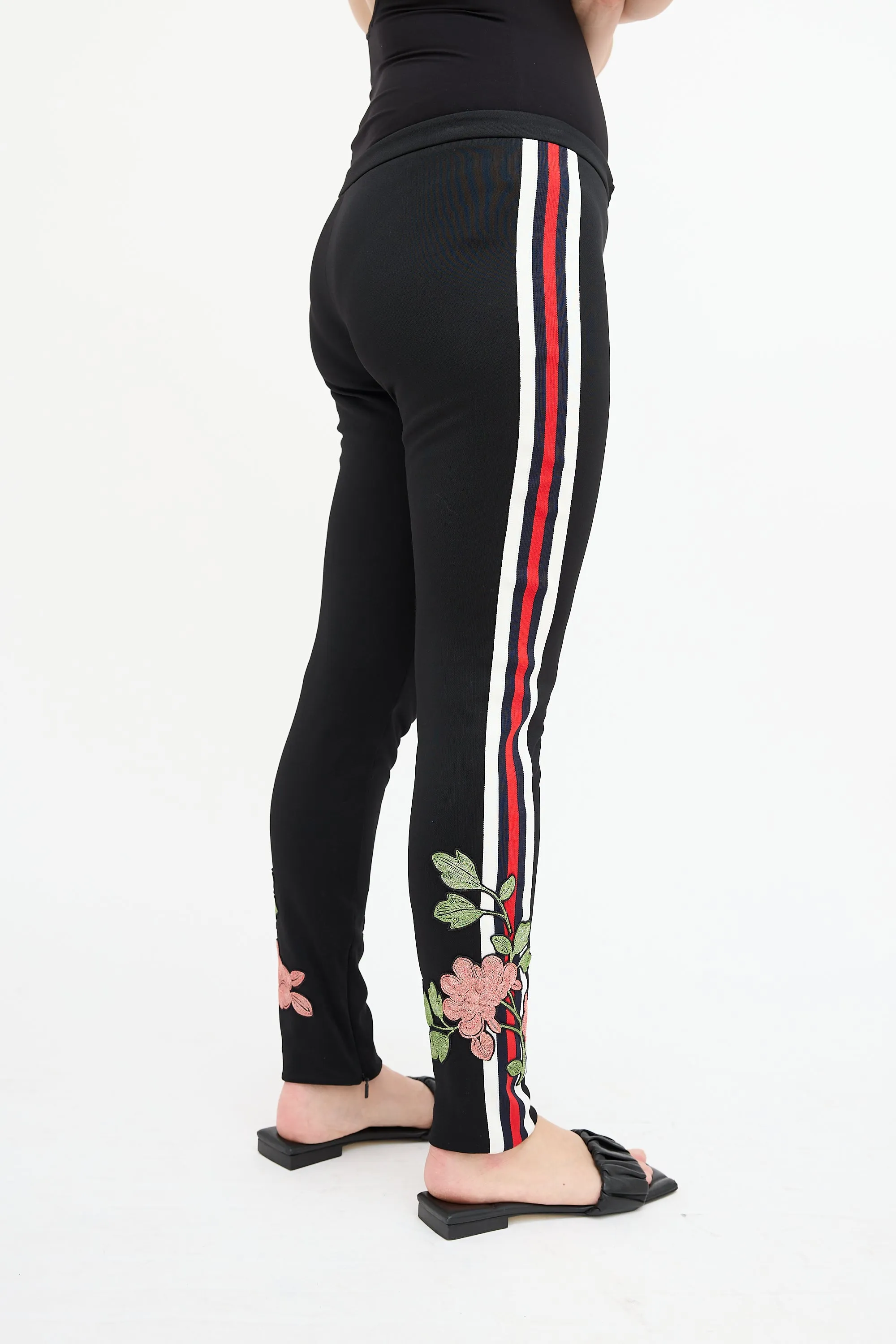 Black & Multi Embroidered Slim Trouser
