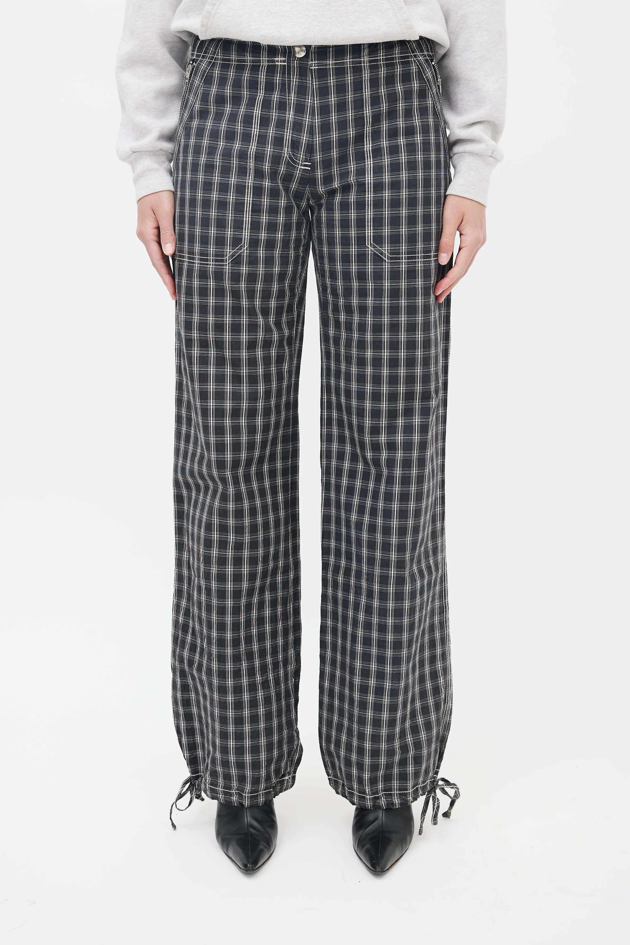 Black & White Plaid Straight Leg Trouser