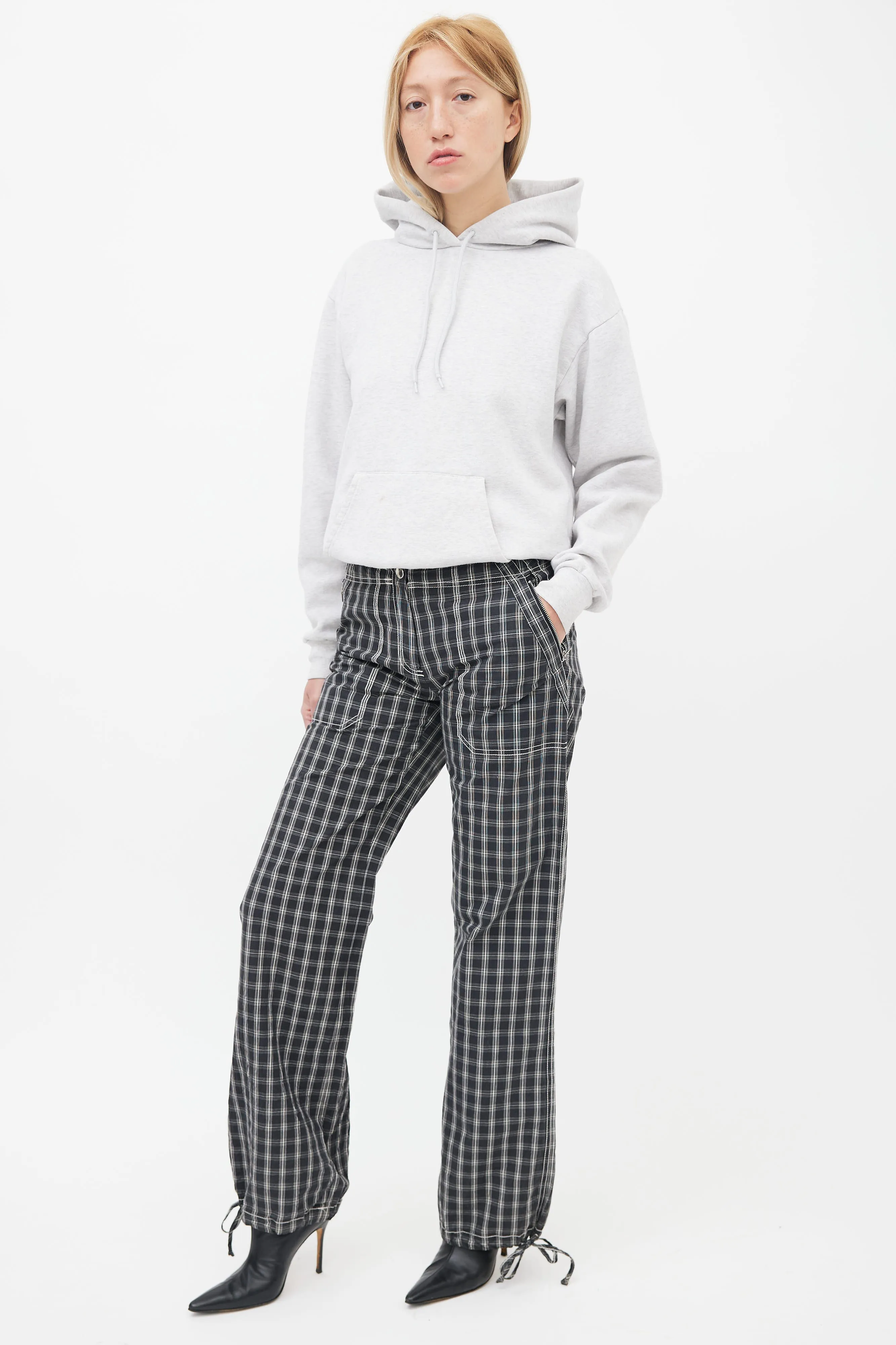 Black & White Plaid Straight Leg Trouser
