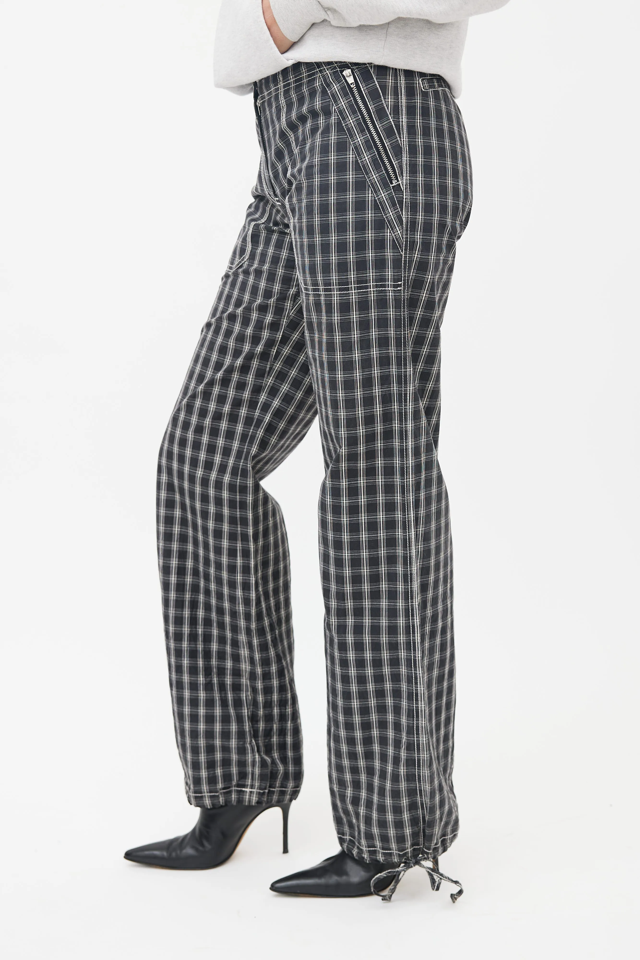 Black & White Plaid Straight Leg Trouser