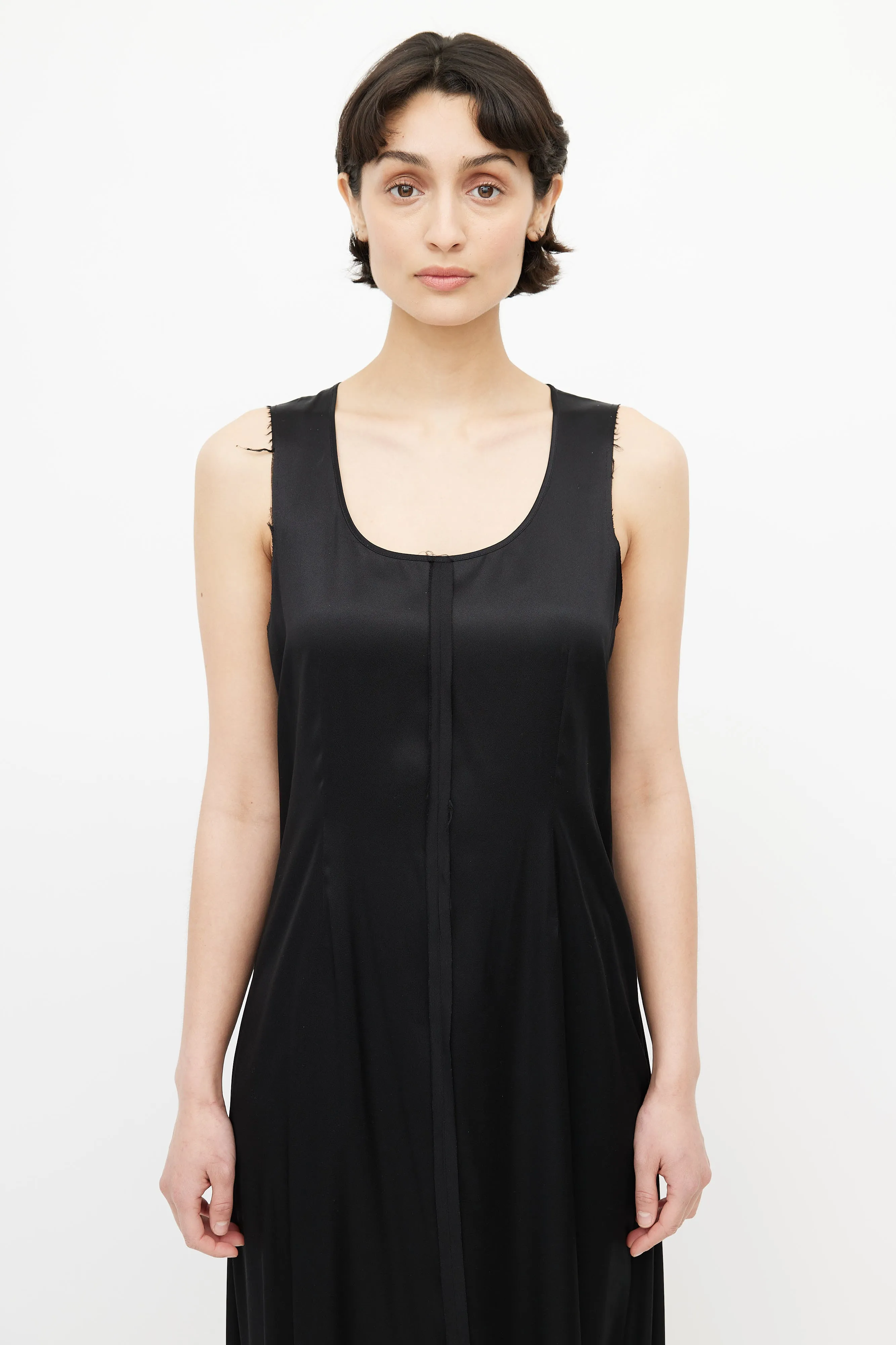 Black Raw Hem Silk Dress