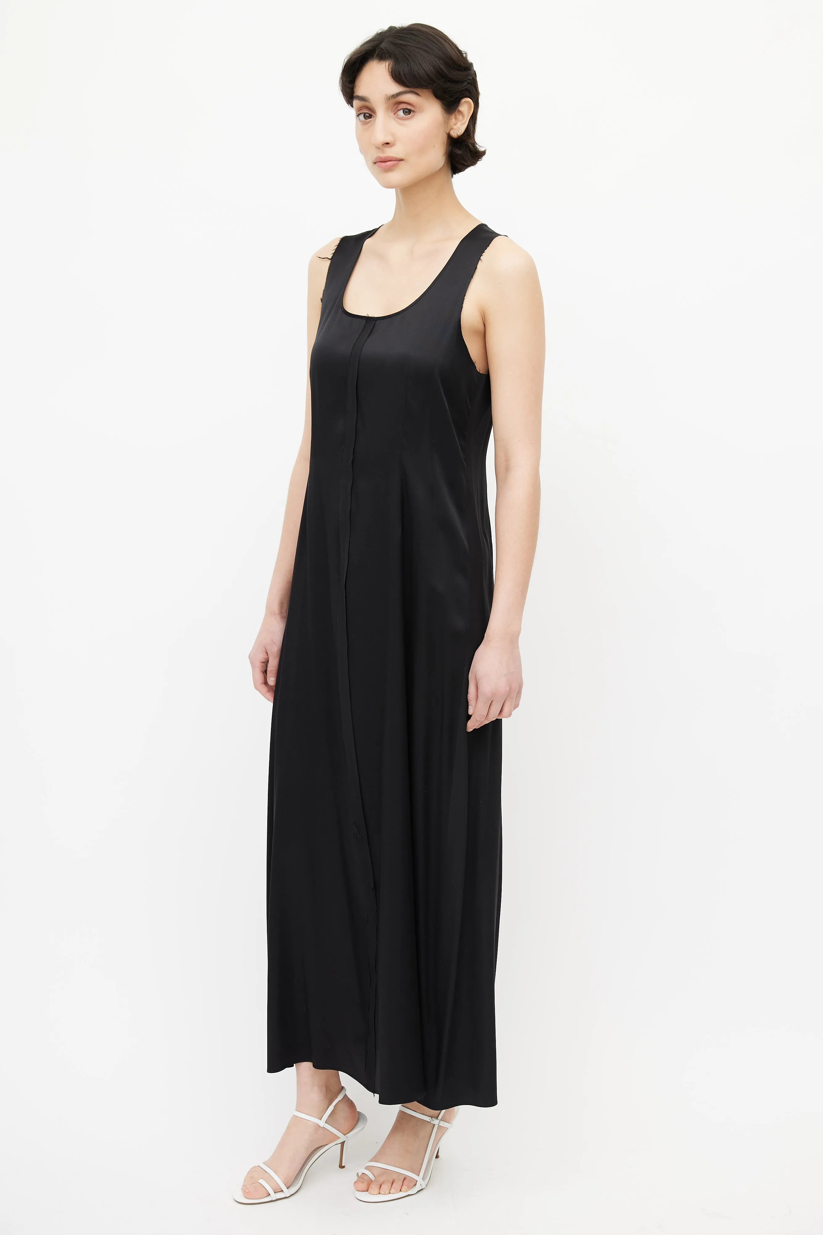 Black Raw Hem Silk Dress