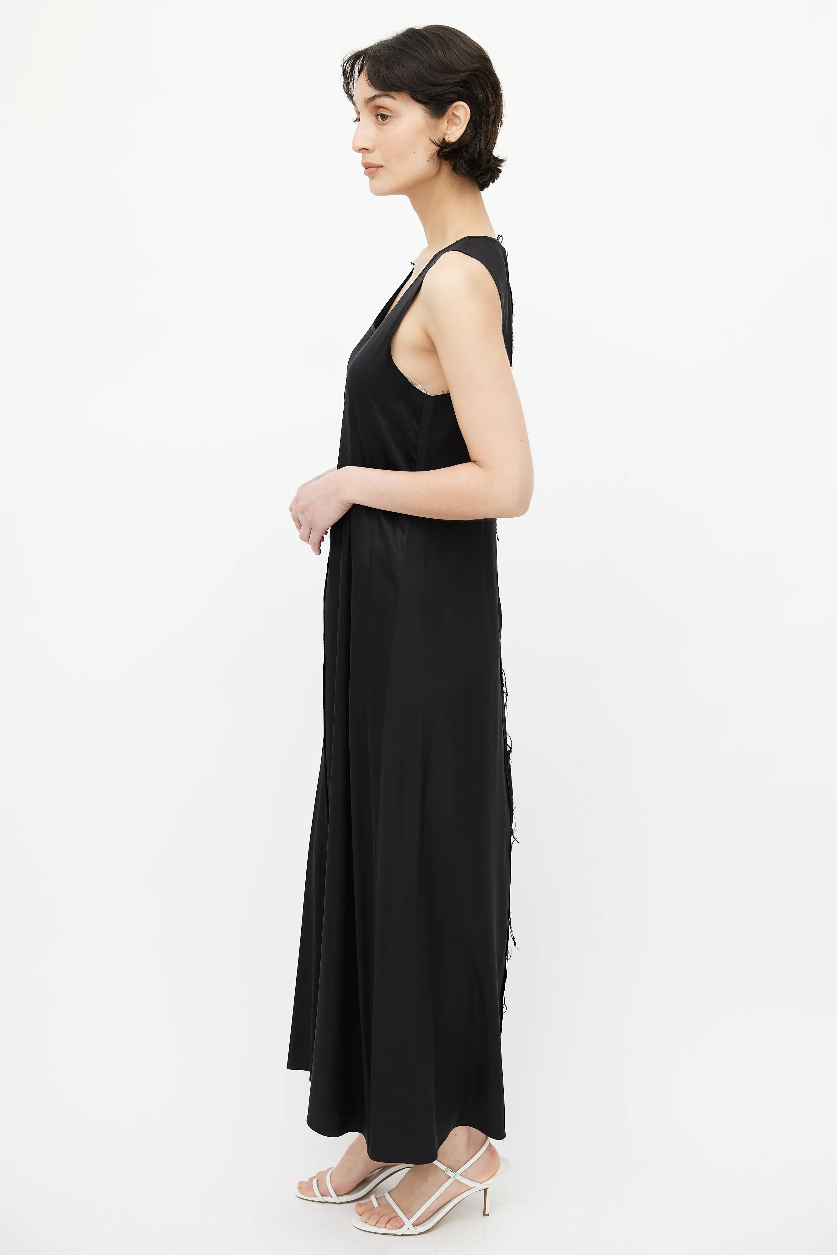 Black Raw Hem Silk Dress