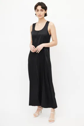 Black Raw Hem Silk Dress
