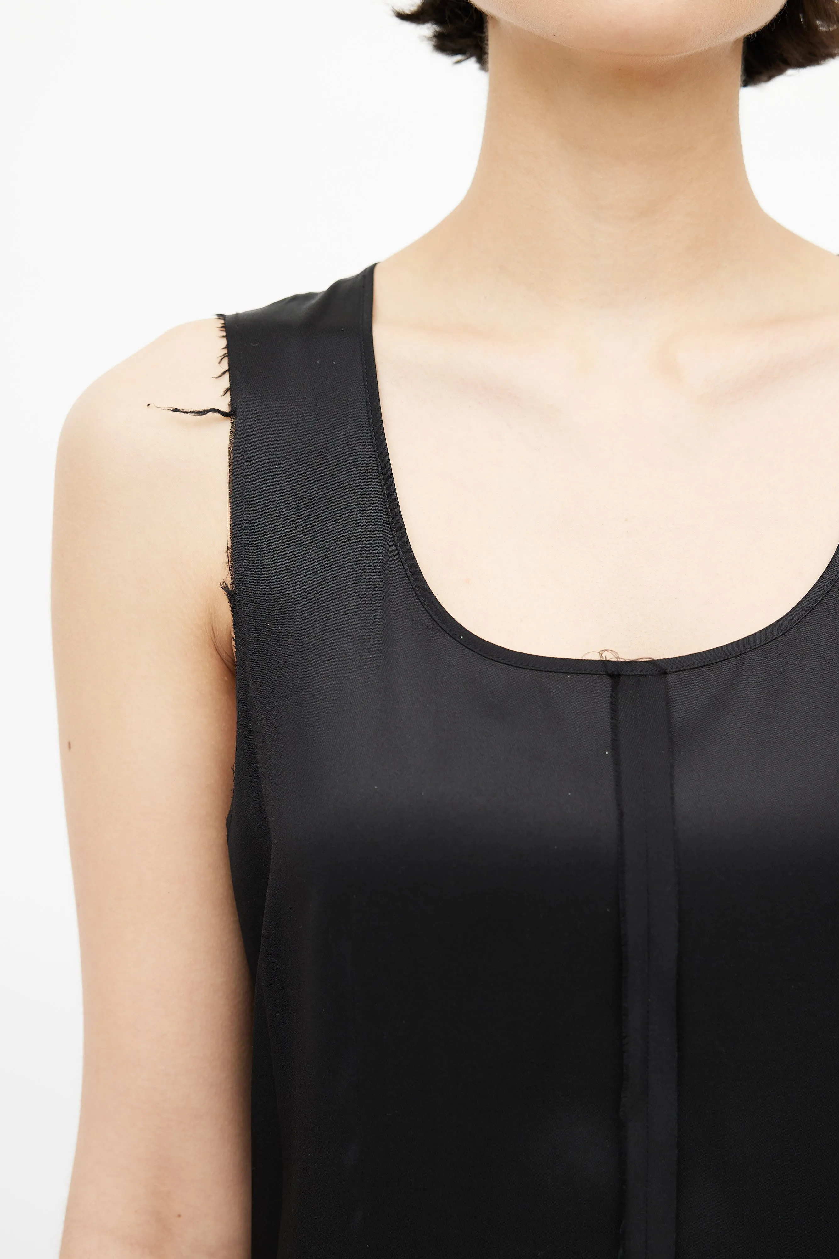 Black Raw Hem Silk Dress