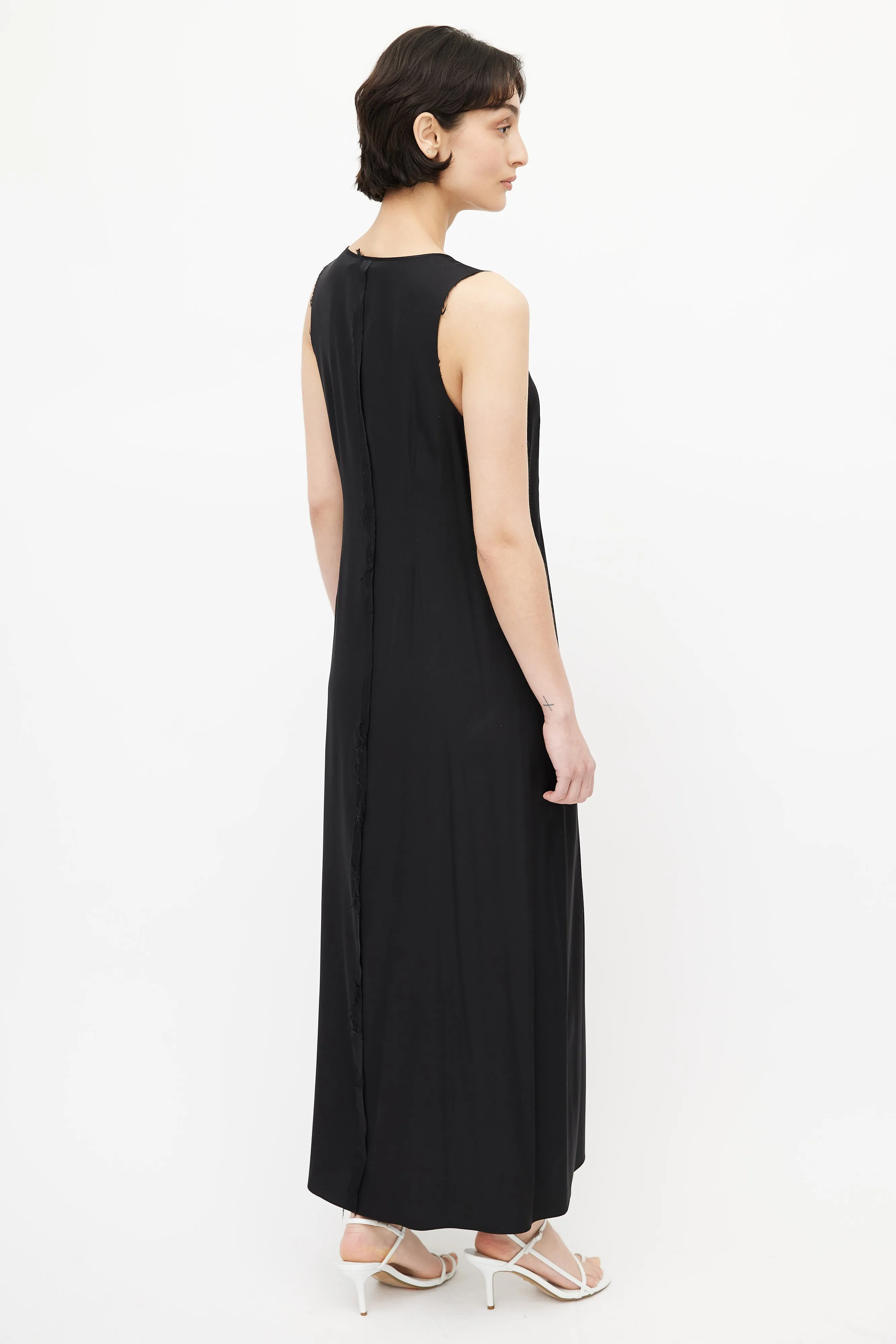 Black Raw Hem Silk Dress