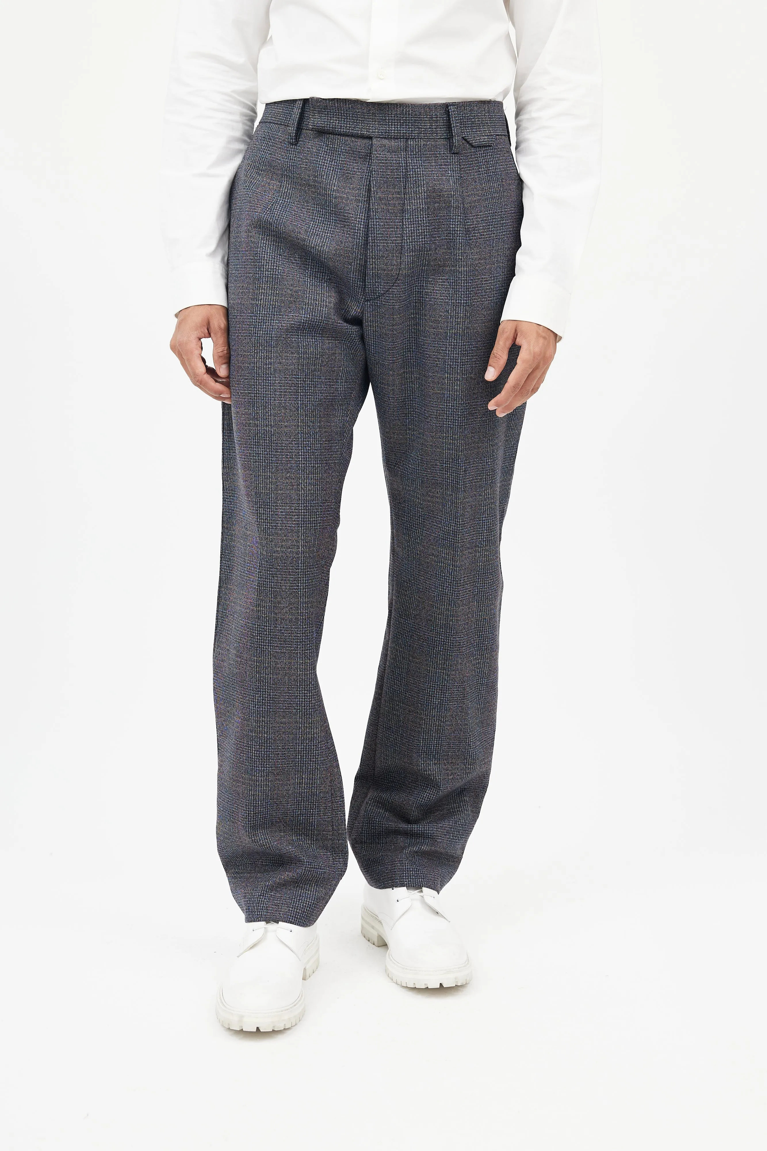 Blue & Grey Wool Plaid Trousers