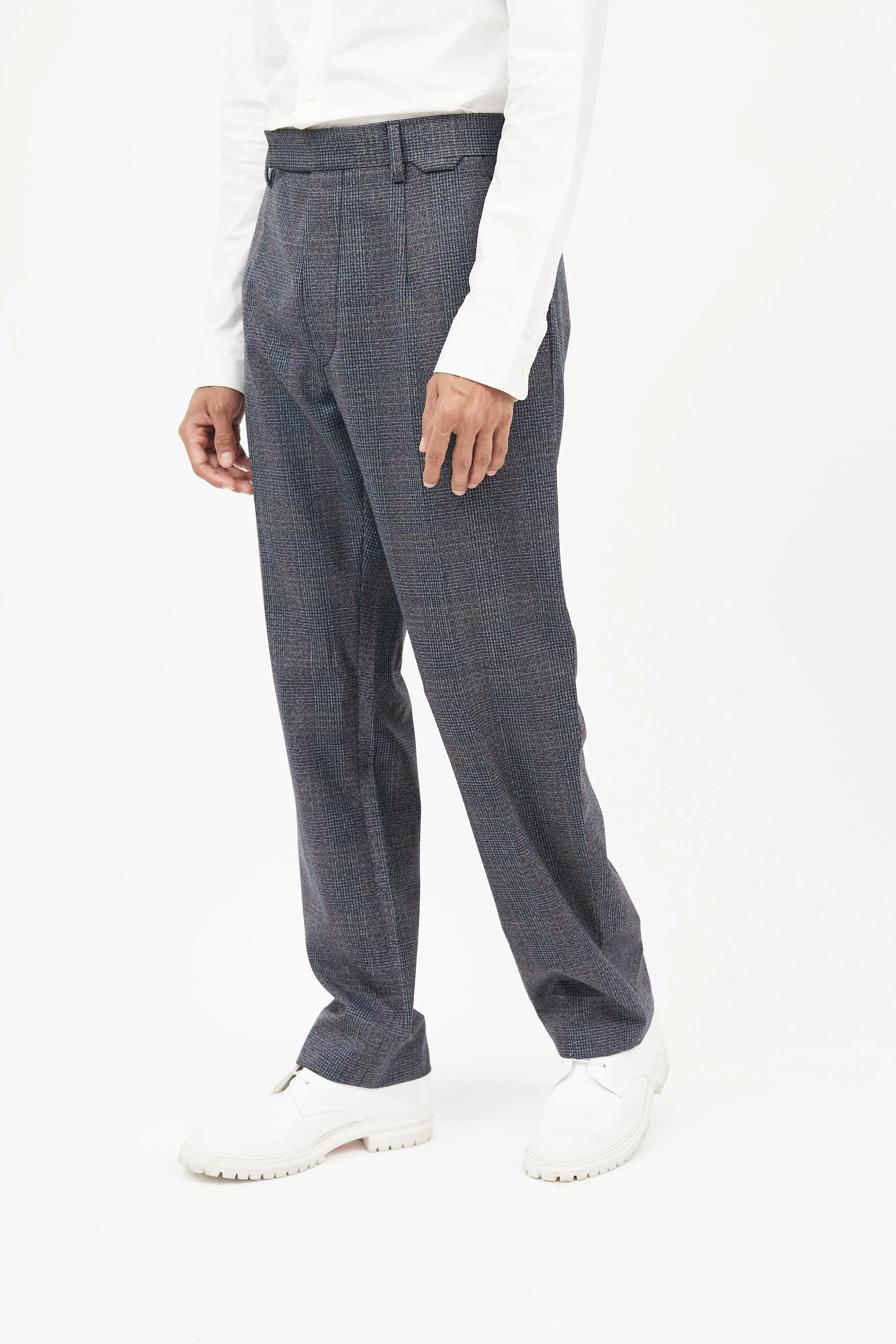 Blue & Grey Wool Plaid Trousers