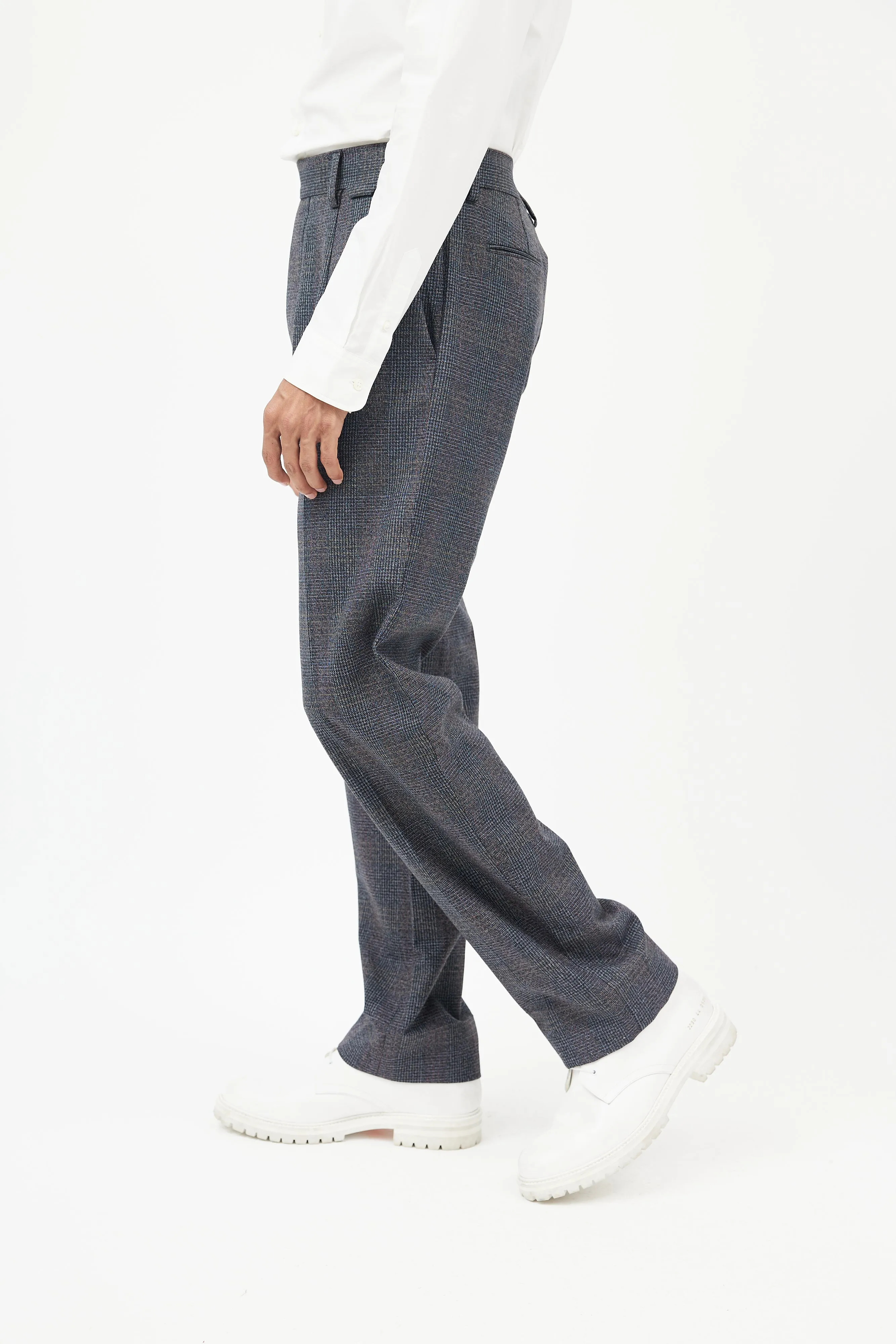 Blue & Grey Wool Plaid Trousers