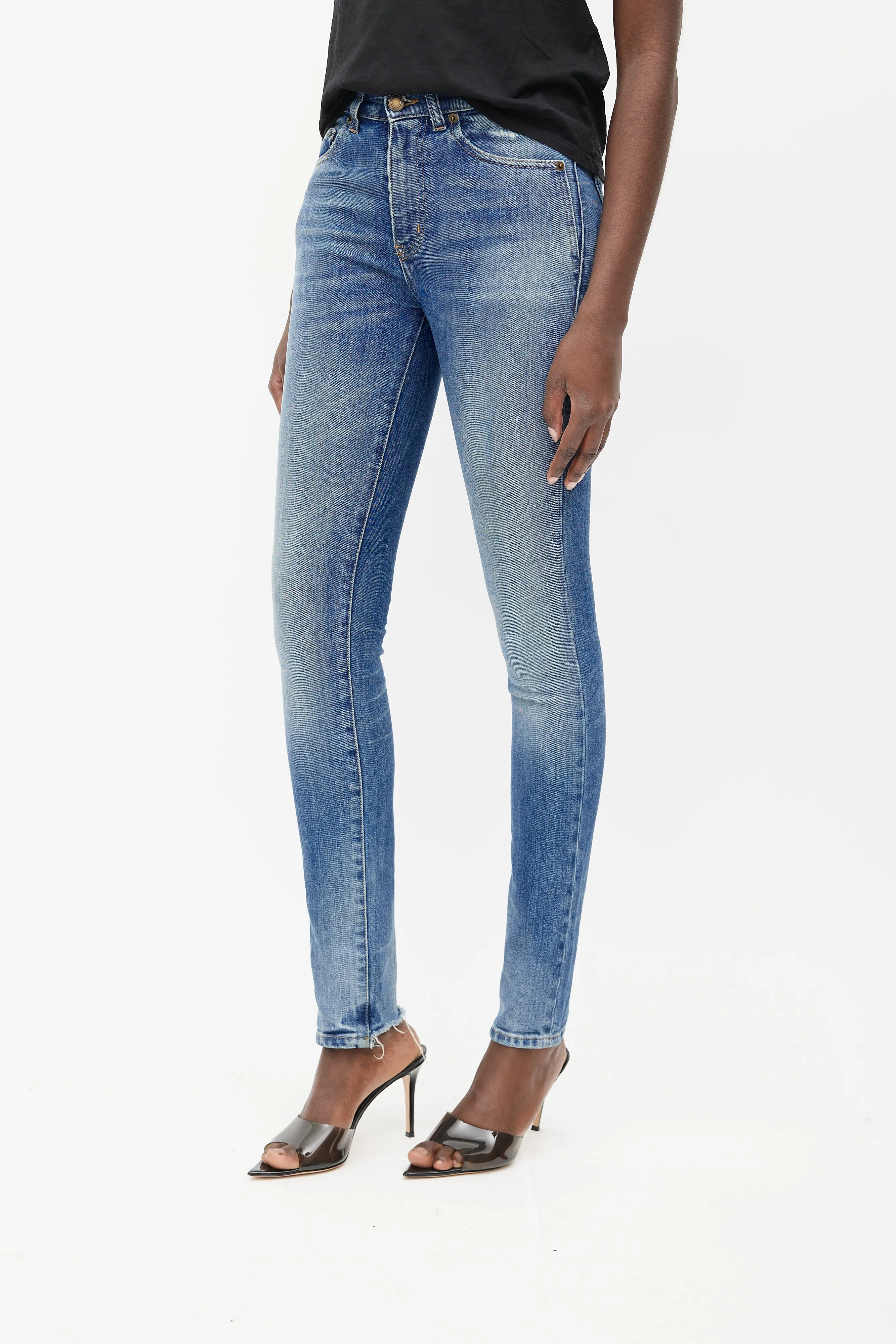 Blue Mid Wash High Rise Slim Jeans