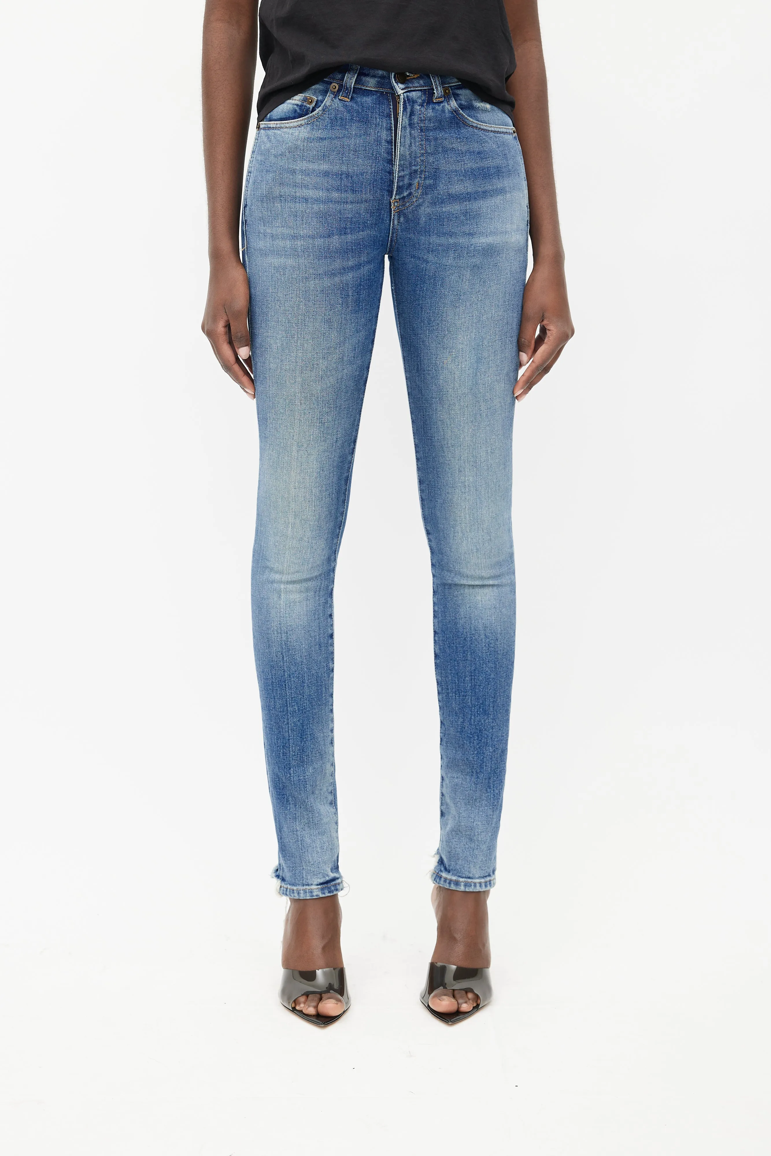 Blue Mid Wash High Rise Slim Jeans
