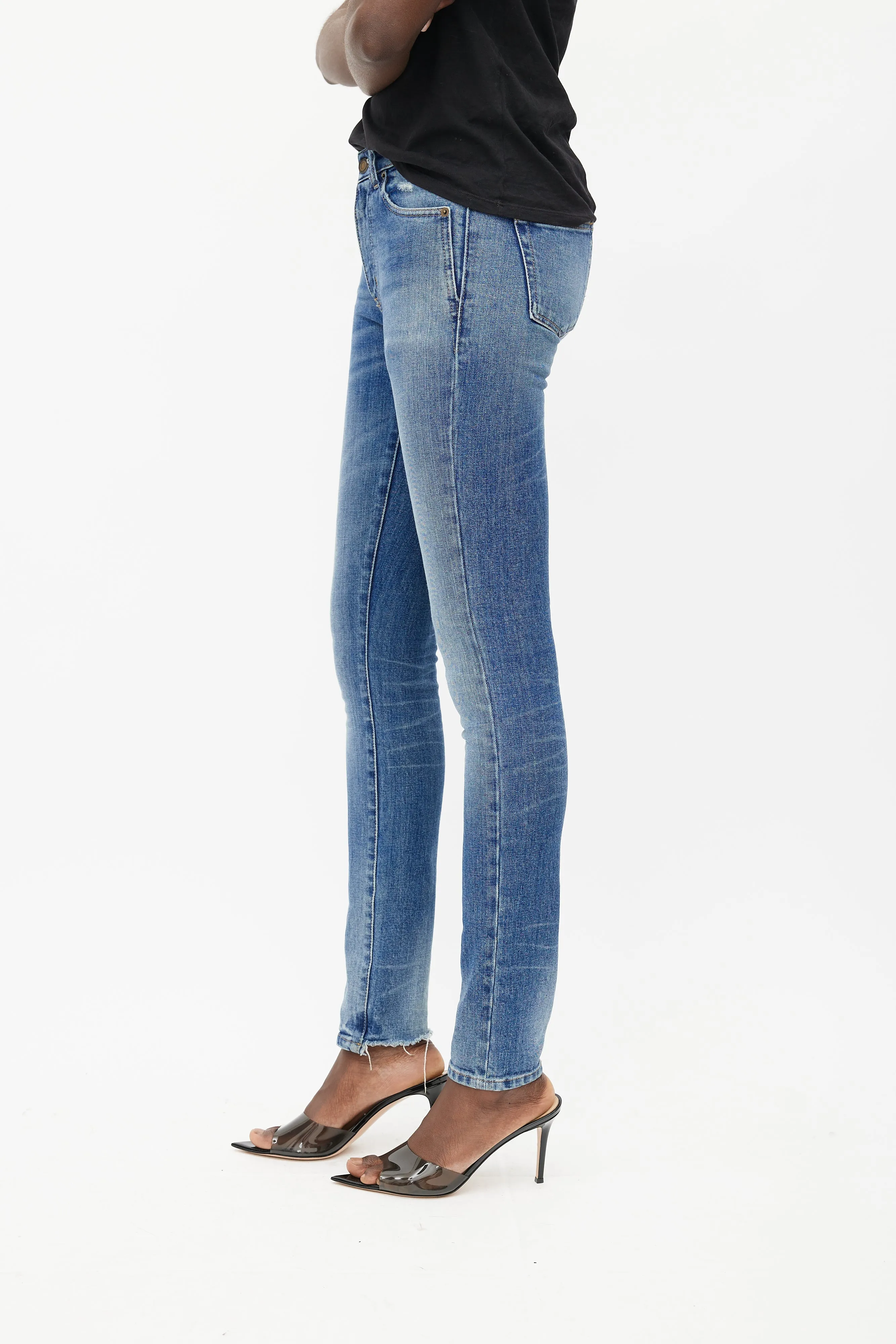 Blue Mid Wash High Rise Slim Jeans