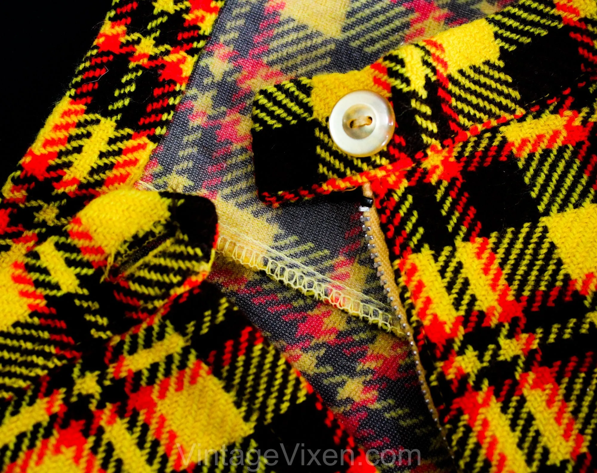 Child's Size 8 Plaid Pants - 1960s Girls Mod Wide Leg Trousers - Yellow Red Black 60s Tweedy Tartan Children's Bell Bottoms - Waist 22.5