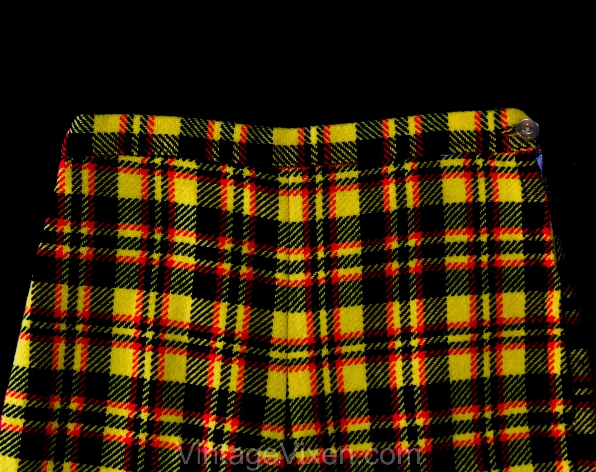 Child's Size 8 Plaid Pants - 1960s Girls Mod Wide Leg Trousers - Yellow Red Black 60s Tweedy Tartan Children's Bell Bottoms - Waist 22.5