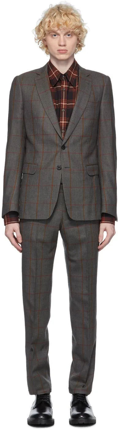 Dries Van Noten Grey Checked Straight Suit