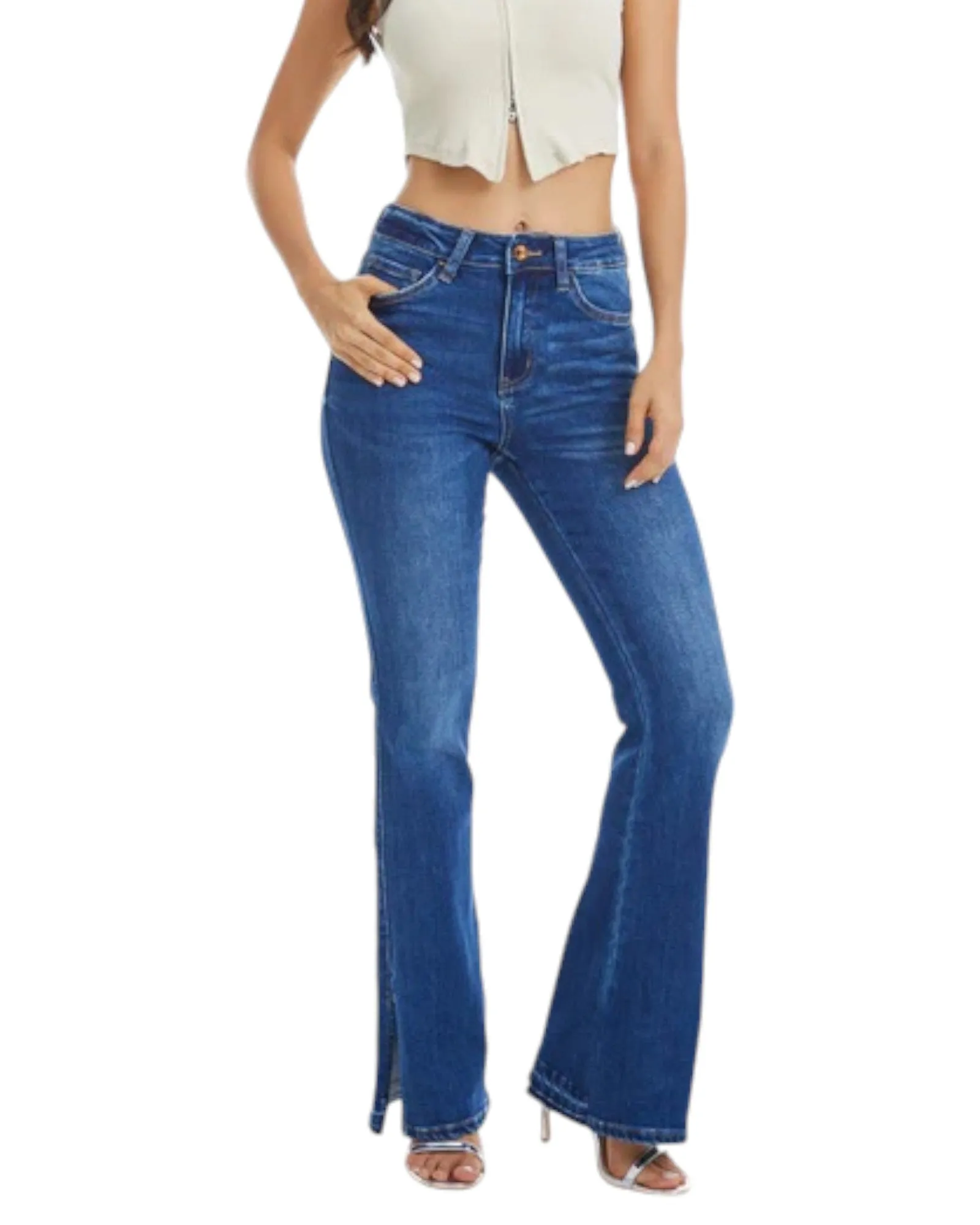 Indigo High-Rise Flare Jean with Side Slit