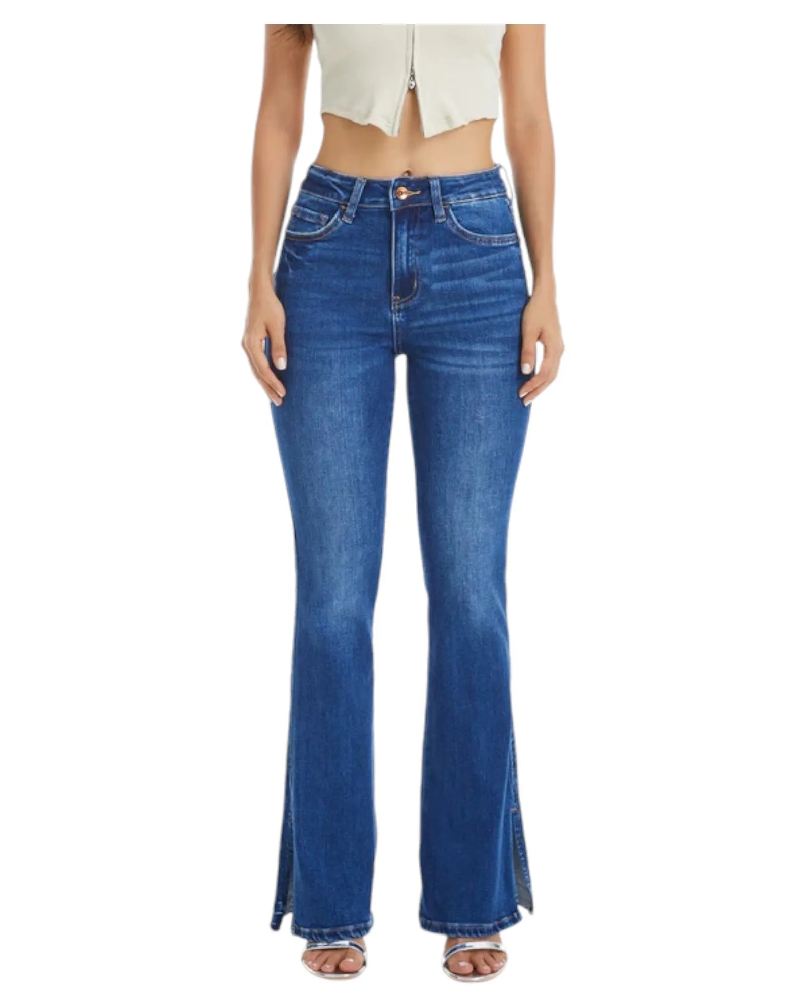 Indigo High-Rise Flare Jean with Side Slit