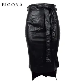 Knotted PU Leather Slit Skirt