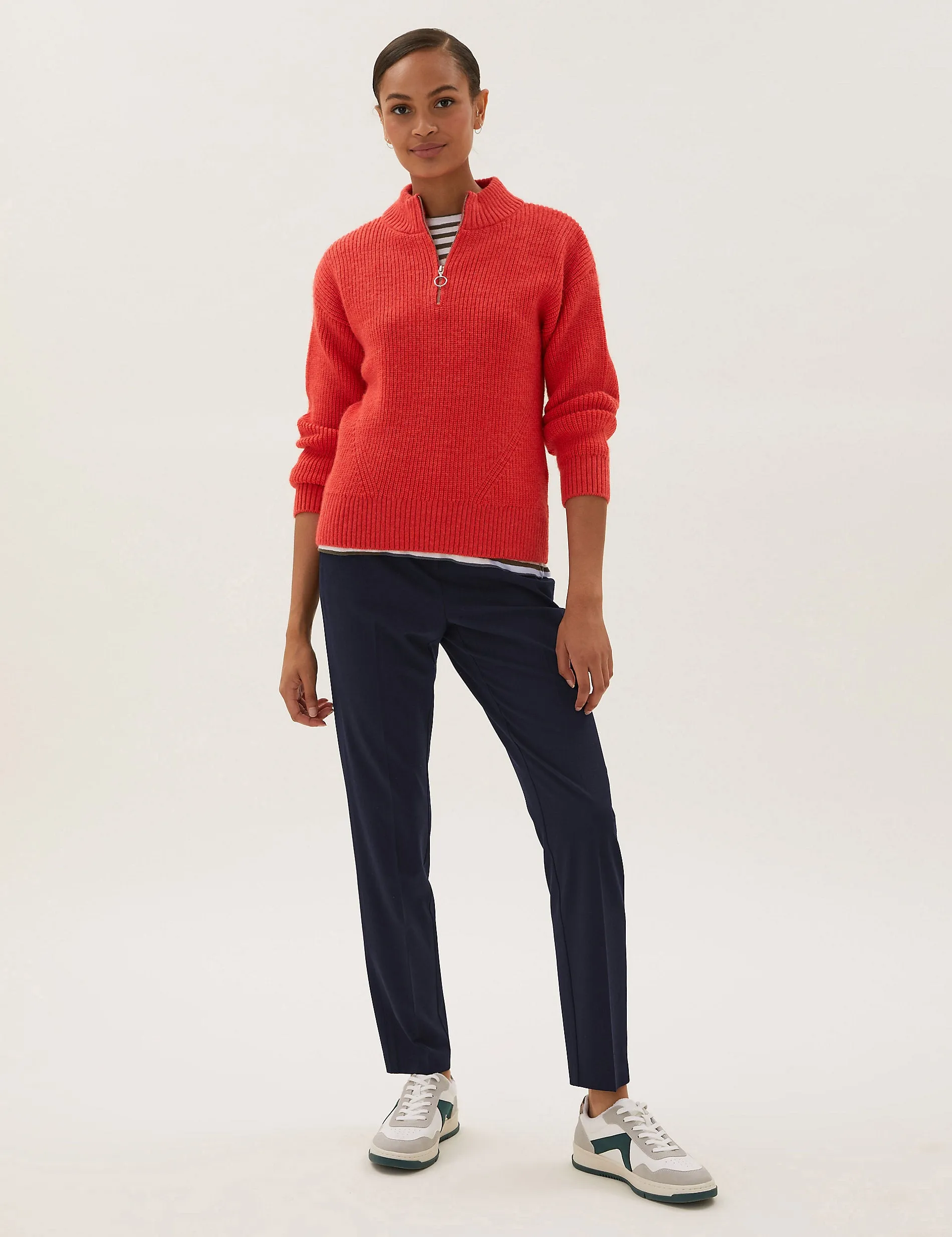 Marks & Spencer Slim Fit Stretch Ankle Trousers, Navy
