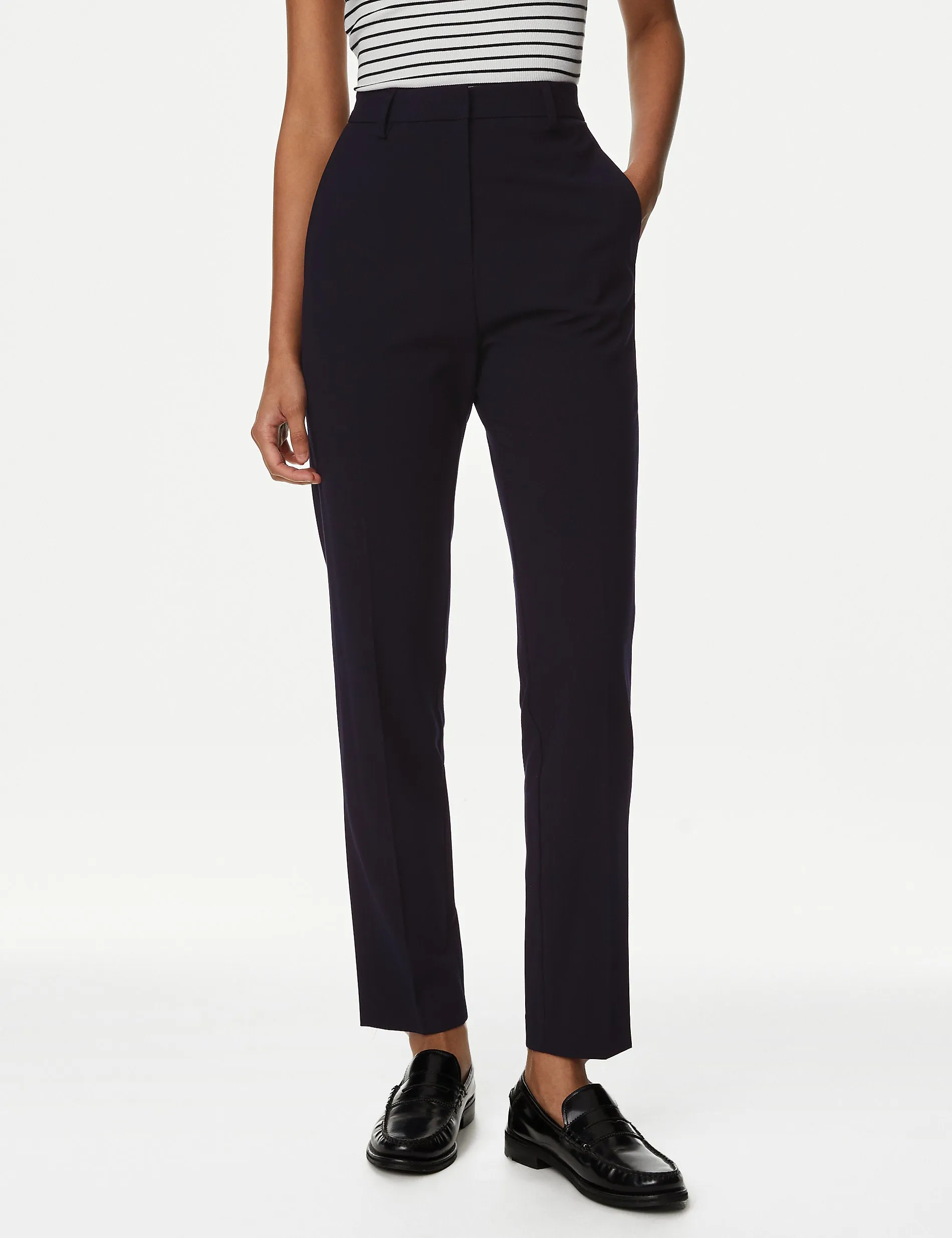 Marks & Spencer Slim Fit Stretch Ankle Trousers, Navy