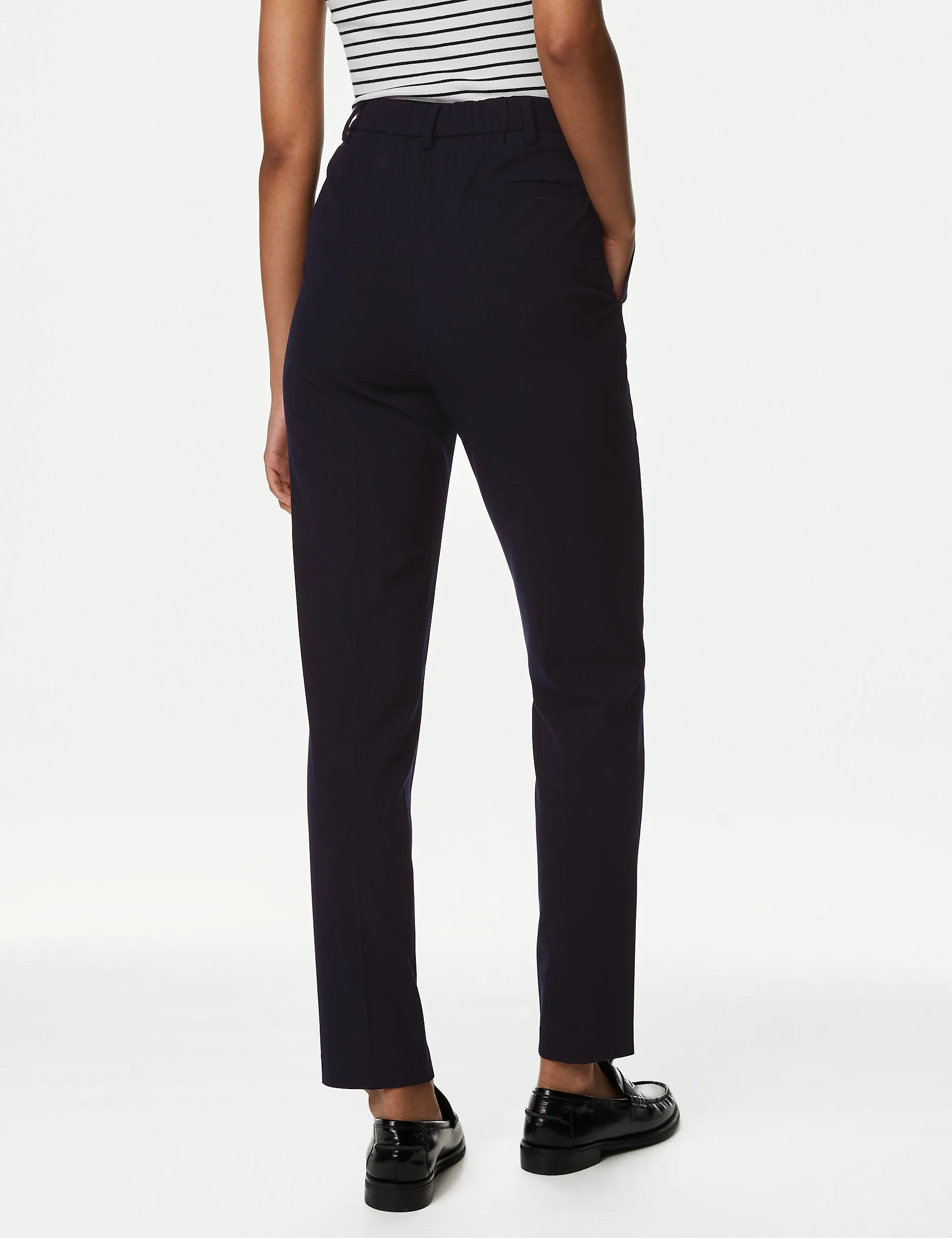 Marks & Spencer Slim Fit Stretch Ankle Trousers, Navy