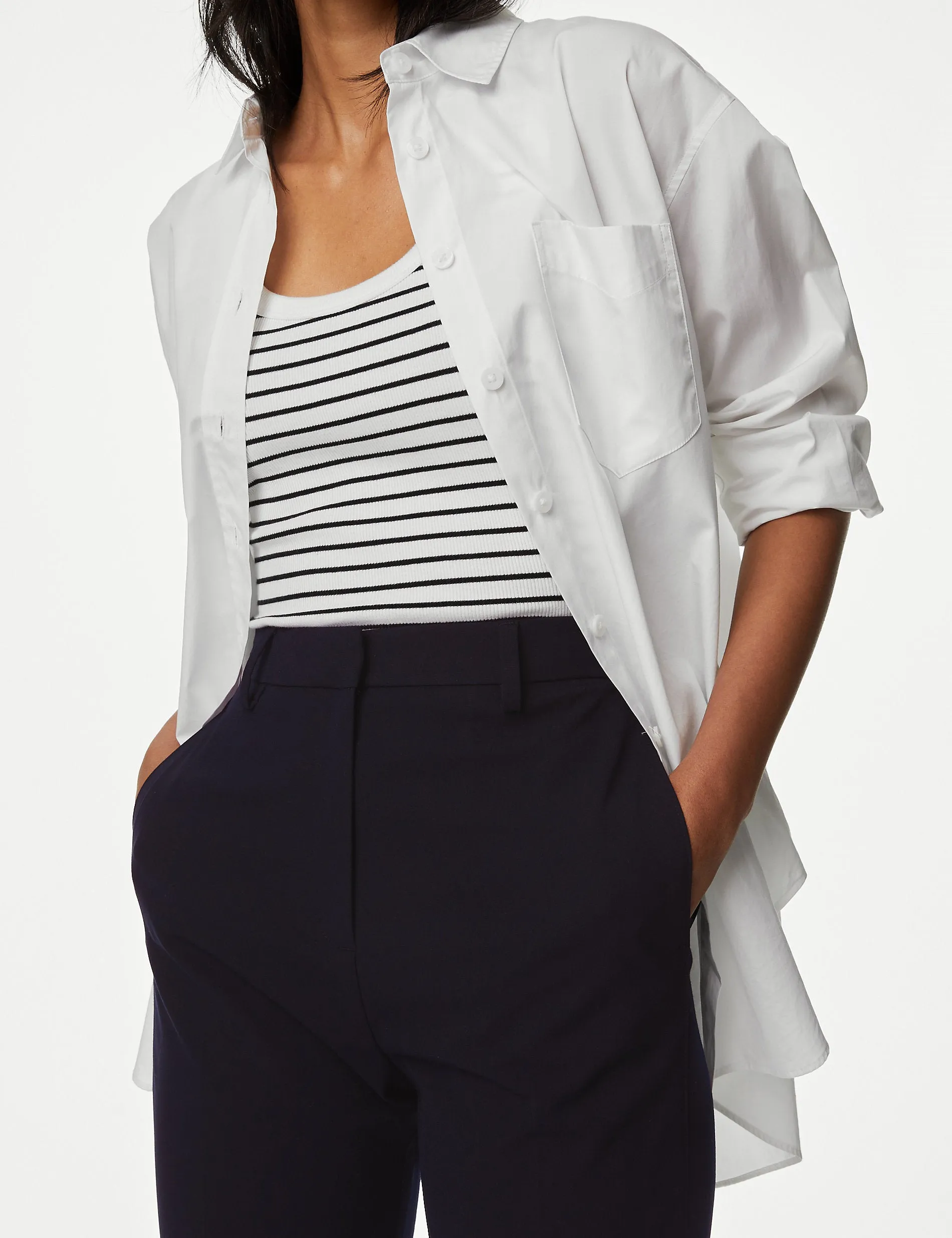 Marks & Spencer Slim Fit Stretch Ankle Trousers, Navy