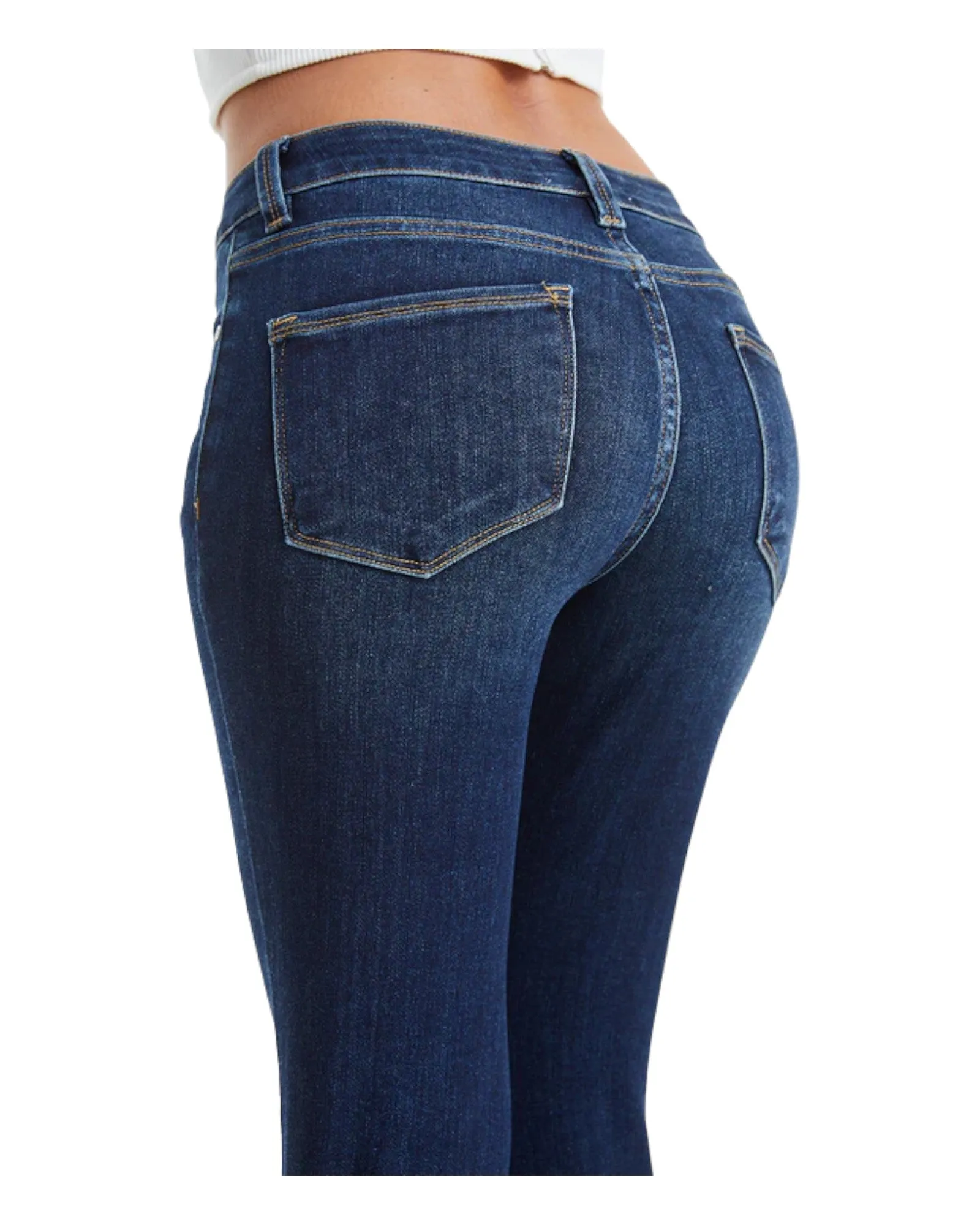 Mid Rise Straight Raw Edge Denim Jeans (Dark Blue)