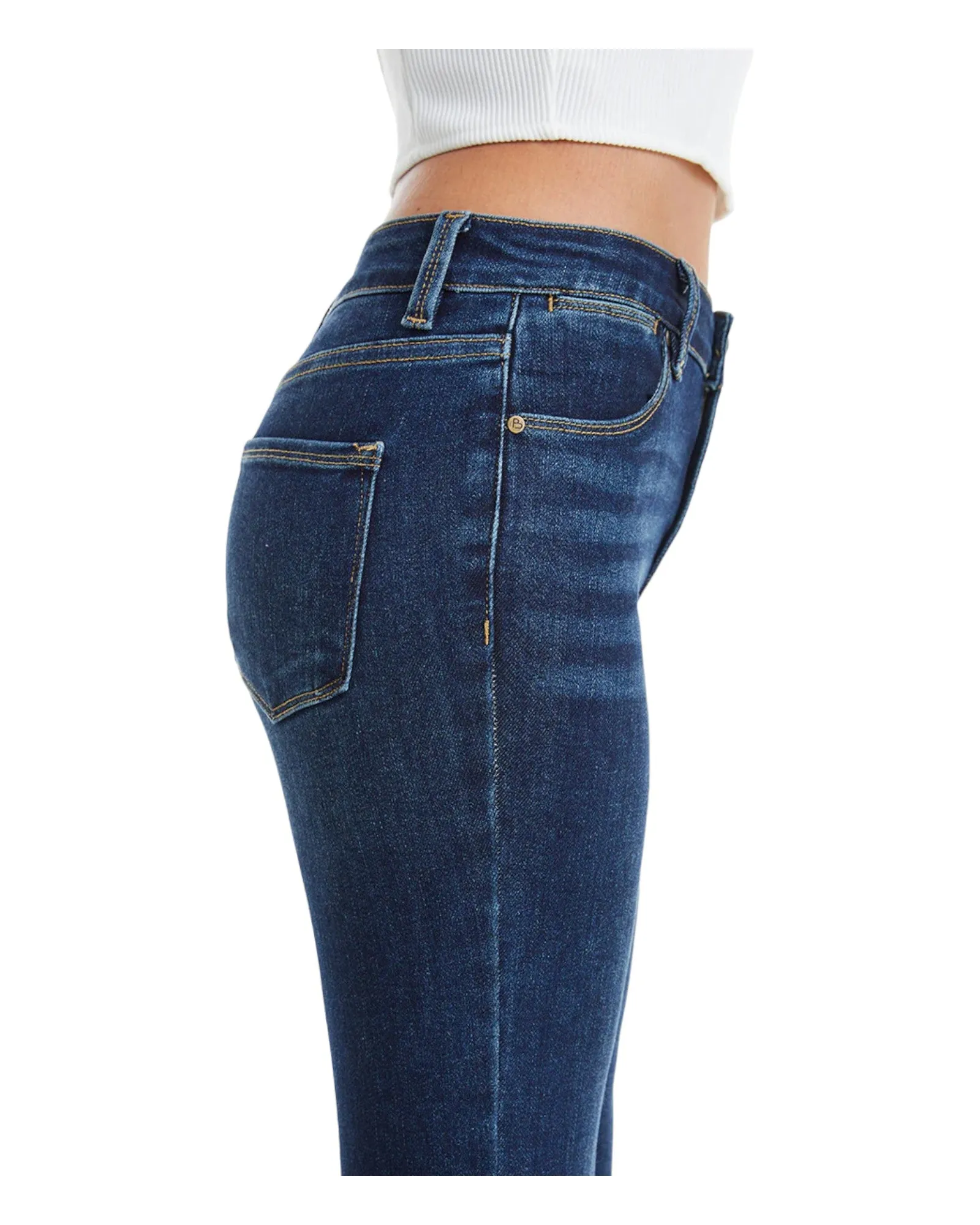 Mid Rise Straight Raw Edge Denim Jeans (Dark Blue)