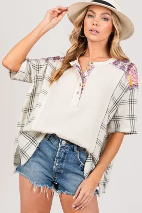 ONLINE EXCLUSIVE  Plaid Half Button Gauze Top