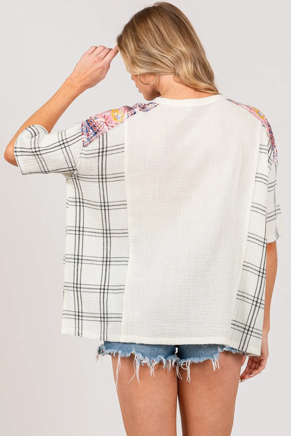 ONLINE EXCLUSIVE  Plaid Half Button Gauze Top