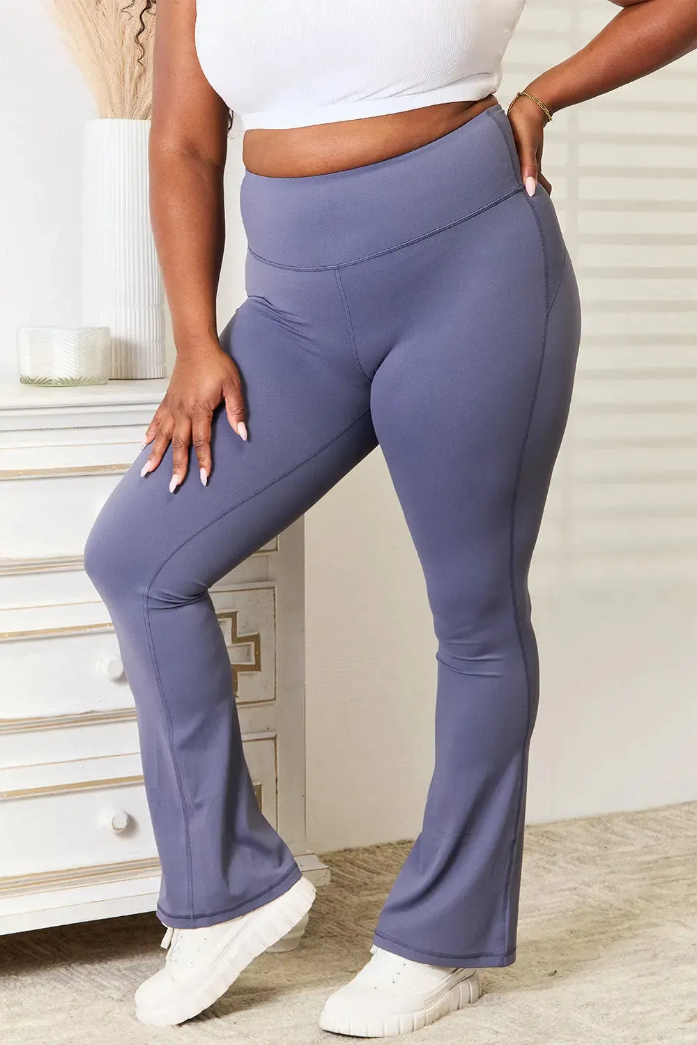 Women's Leggings-Millennia Basic Bae - Wide Waistband - Bootcut Sports Pants