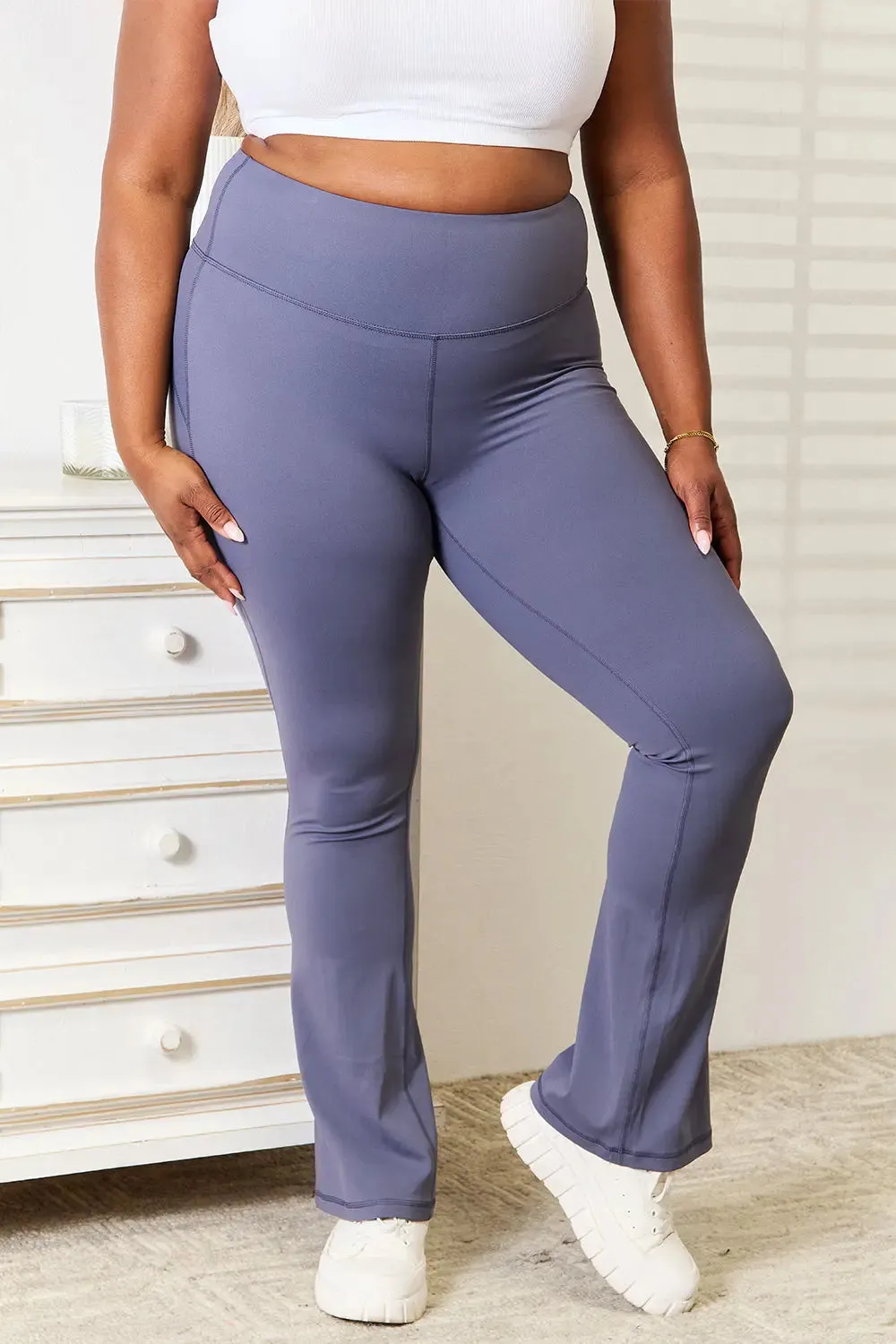 Women's Leggings-Millennia Basic Bae - Wide Waistband - Bootcut Sports Pants